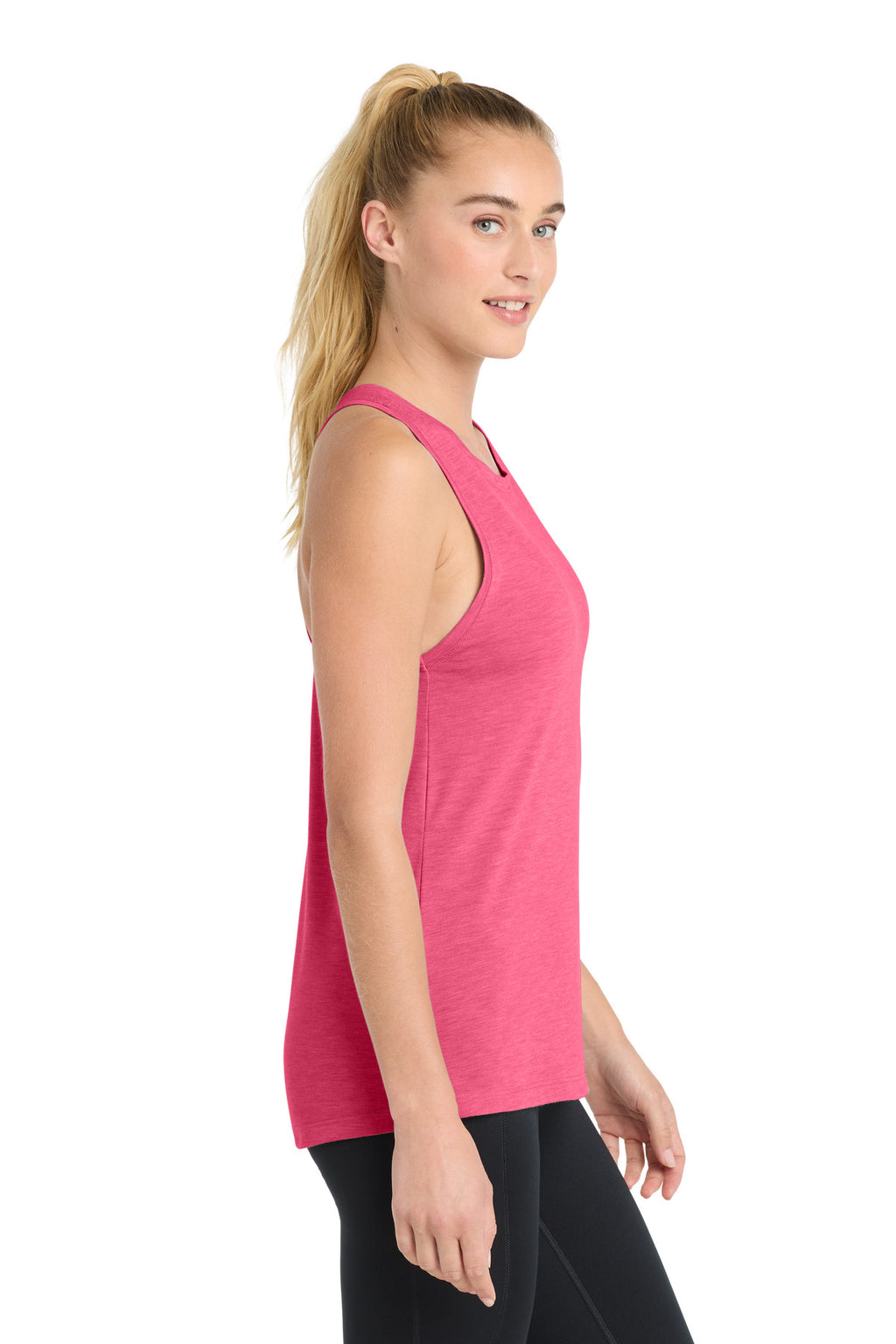 Sport-Tek Women's PosiCharge Tri-Blend Wicking Tank. LST402 - Pink Raspberry Heather - side