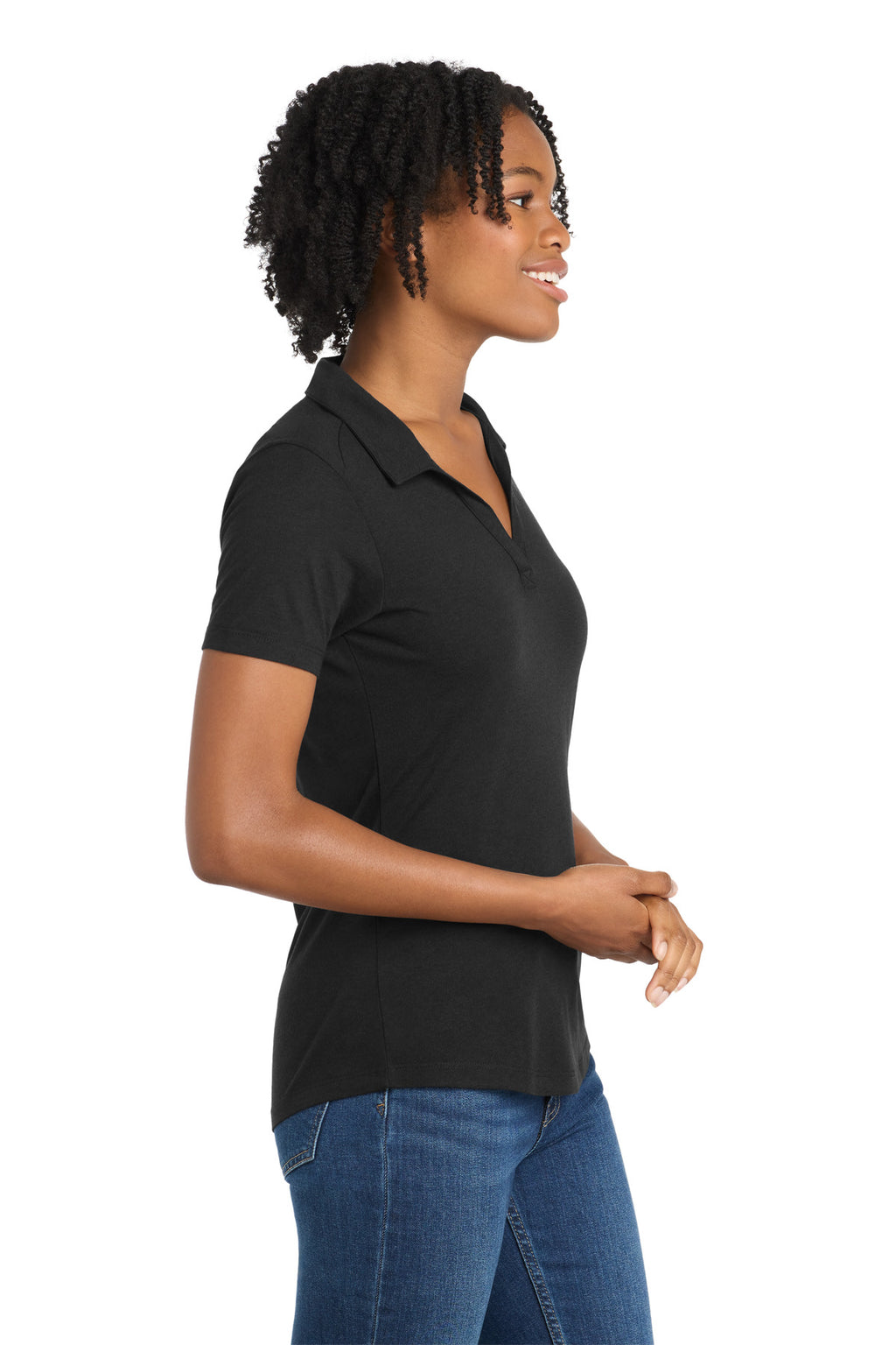Sport-Tek Women's PosiCharge Tri-Blend Wicking Polo. LST405 - Black Triad Solid - side