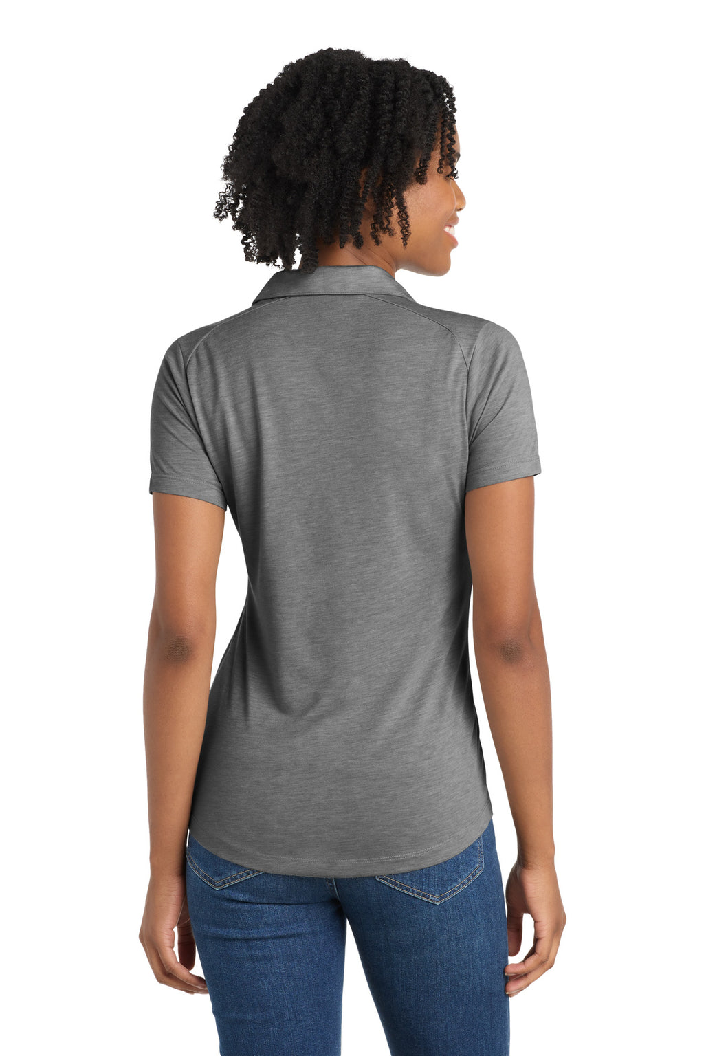 Sport-Tek Women's PosiCharge Tri-Blend Wicking Polo. LST405 - Dark Grey Heather - back