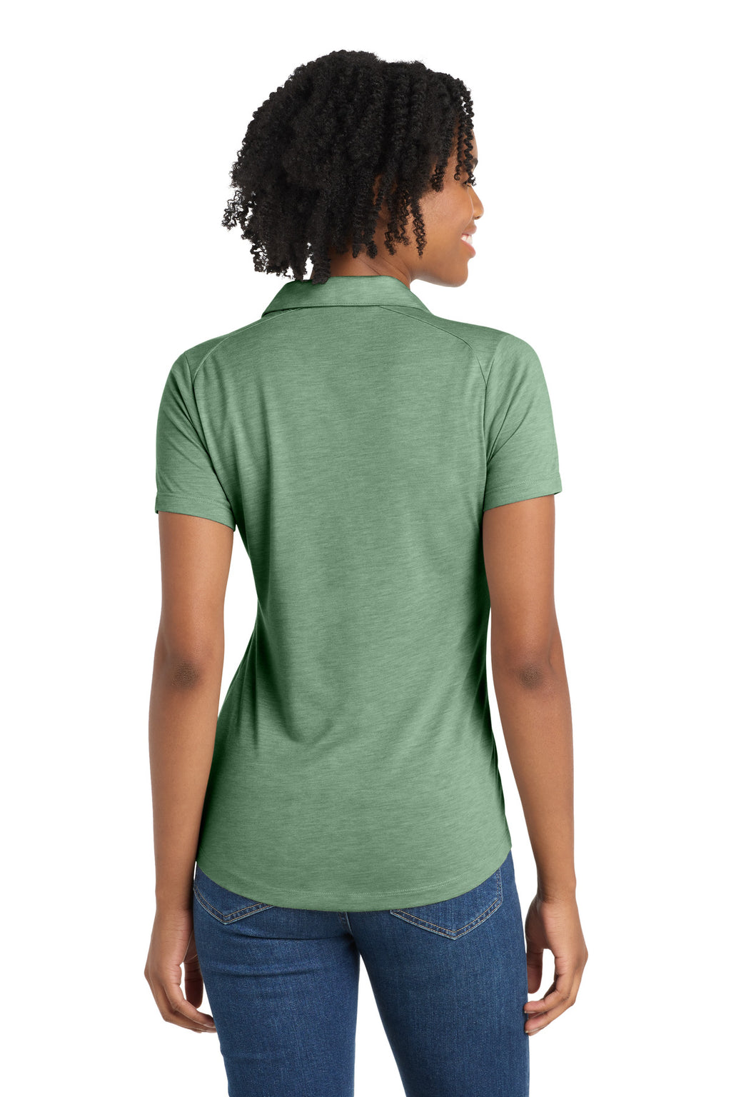 Sport-Tek Women's PosiCharge Tri-Blend Wicking Polo. LST405 - Forest Green Heather - back