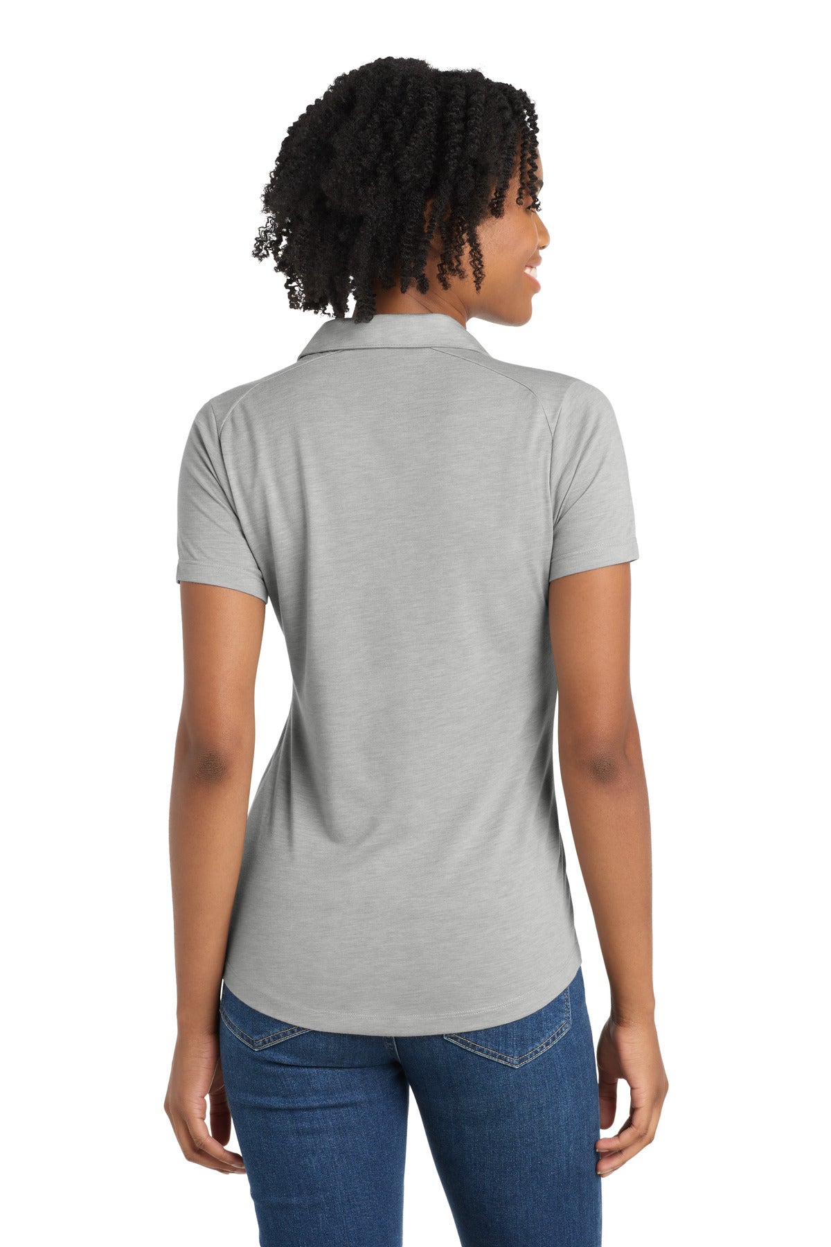 Sport-Tek Women's PosiCharge Tri-Blend Wicking Polo. LST405 - Light Grey Heather - back