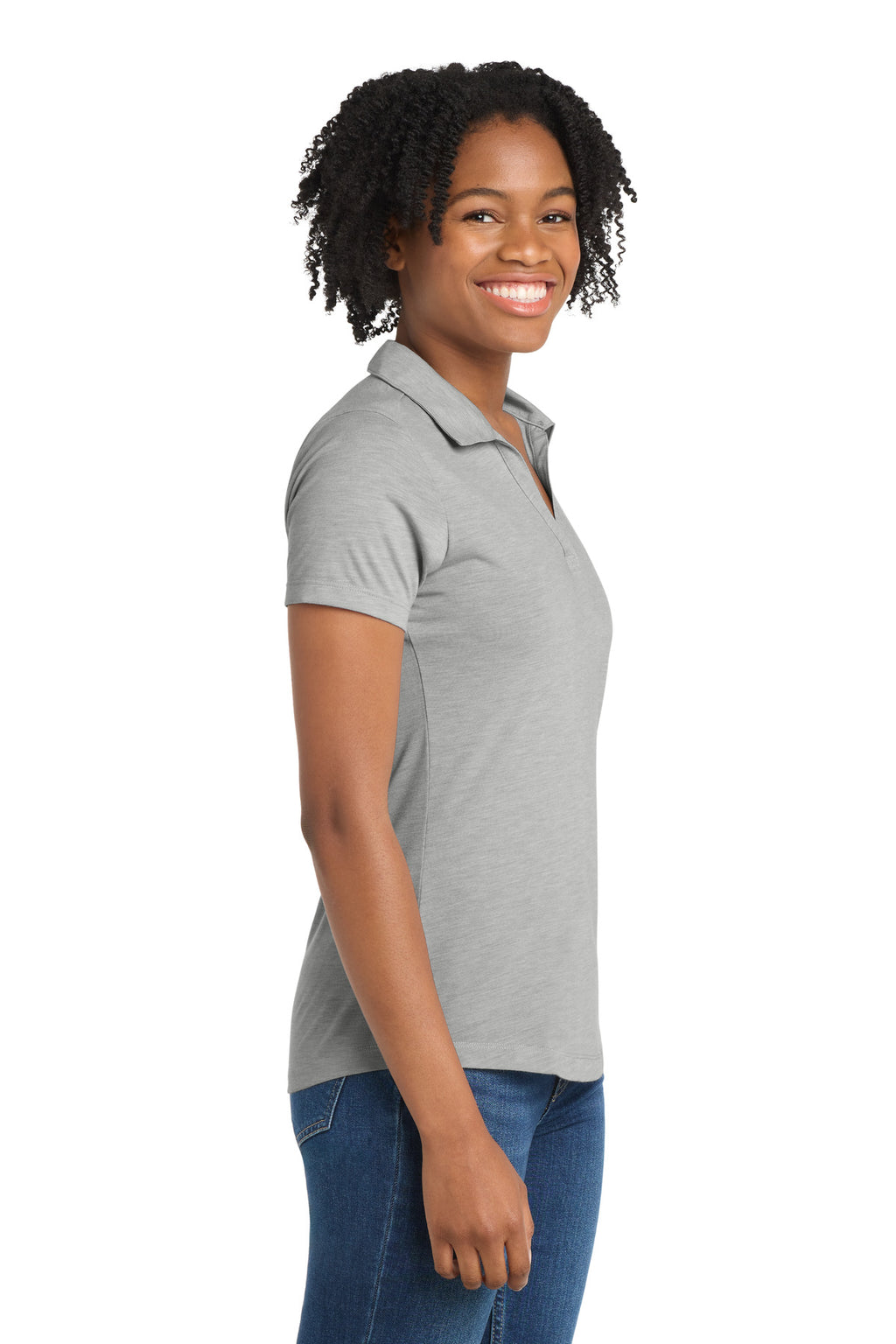 Sport-Tek Women's PosiCharge Tri-Blend Wicking Polo. LST405 - Light Grey Heather - side