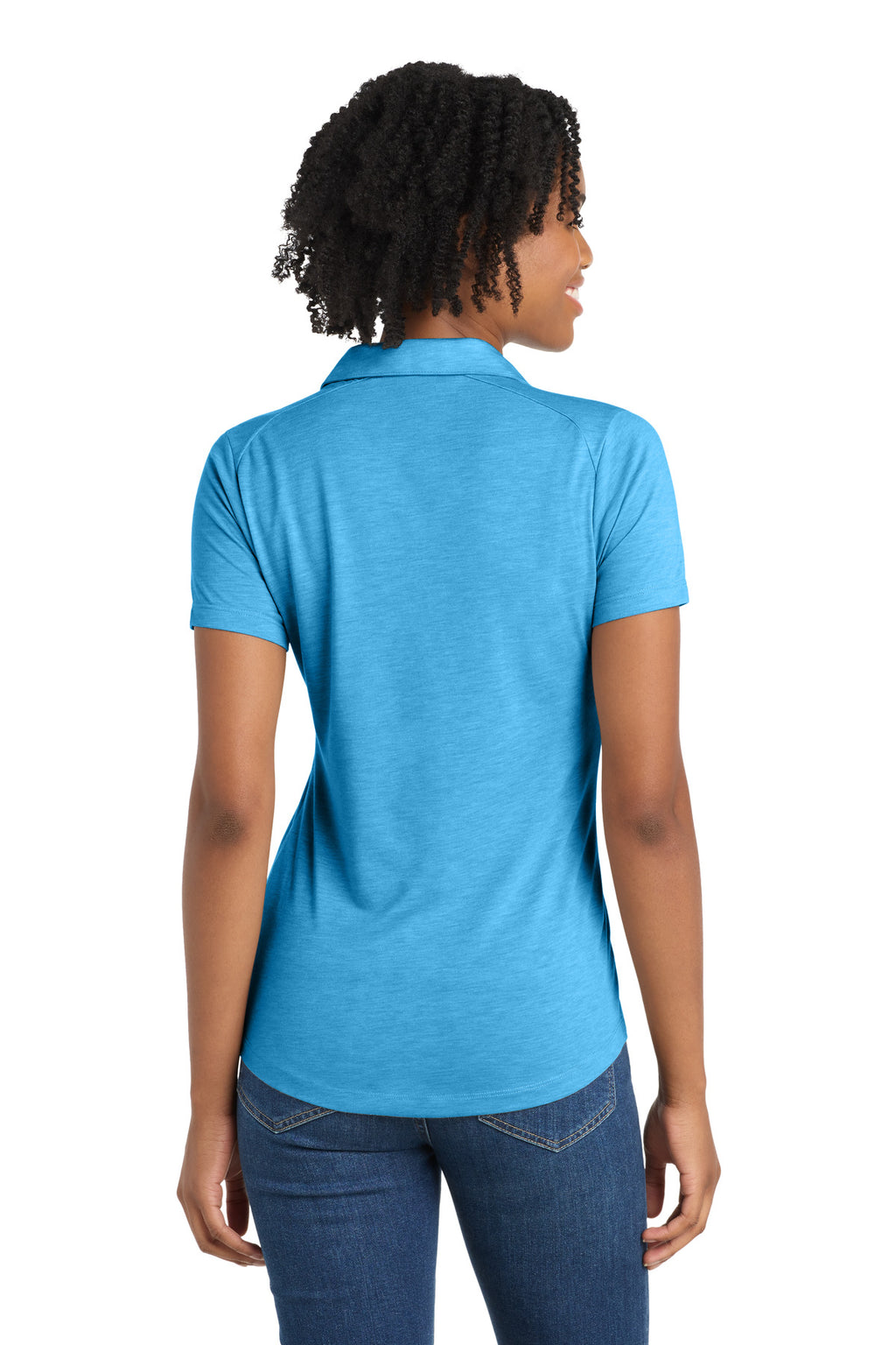 Sport-Tek Women's PosiCharge Tri-Blend Wicking Polo. LST405 - Pond Blue Heather - back