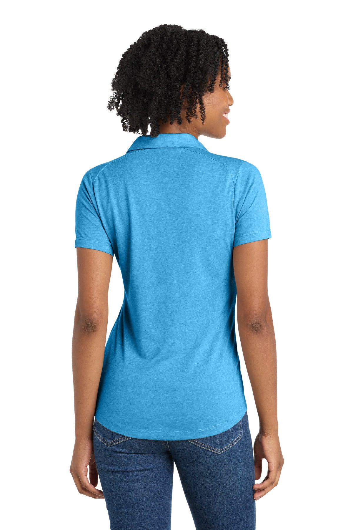 Sport-Tek Women's PosiCharge Tri-Blend Wicking Polo. LST405 - Pond Blue Heather - back