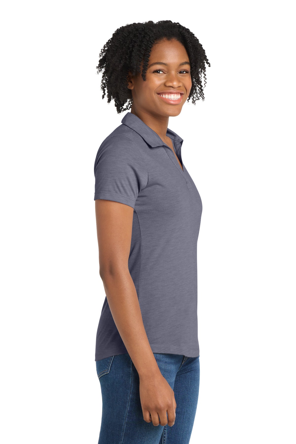 Sport-Tek Women's PosiCharge Tri-Blend Wicking Polo. LST405 - True Navy Heather - side