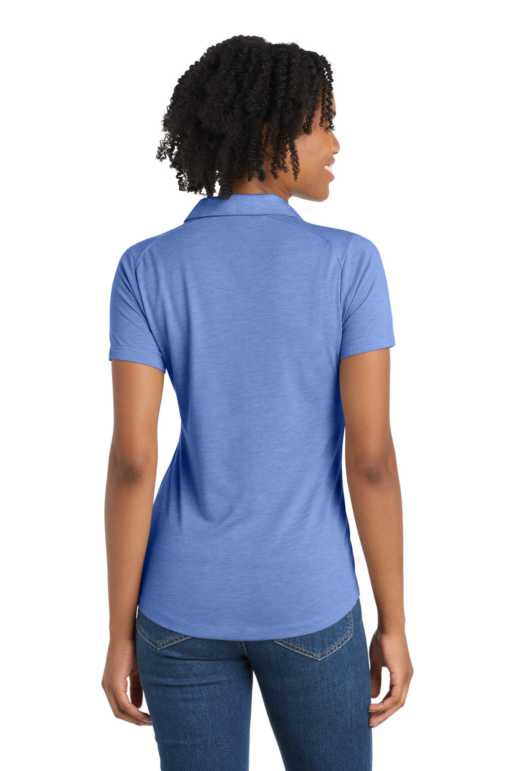Sport-Tek Women's PosiCharge Tri-Blend Wicking Polo. LST405 - True Royal Heather - back