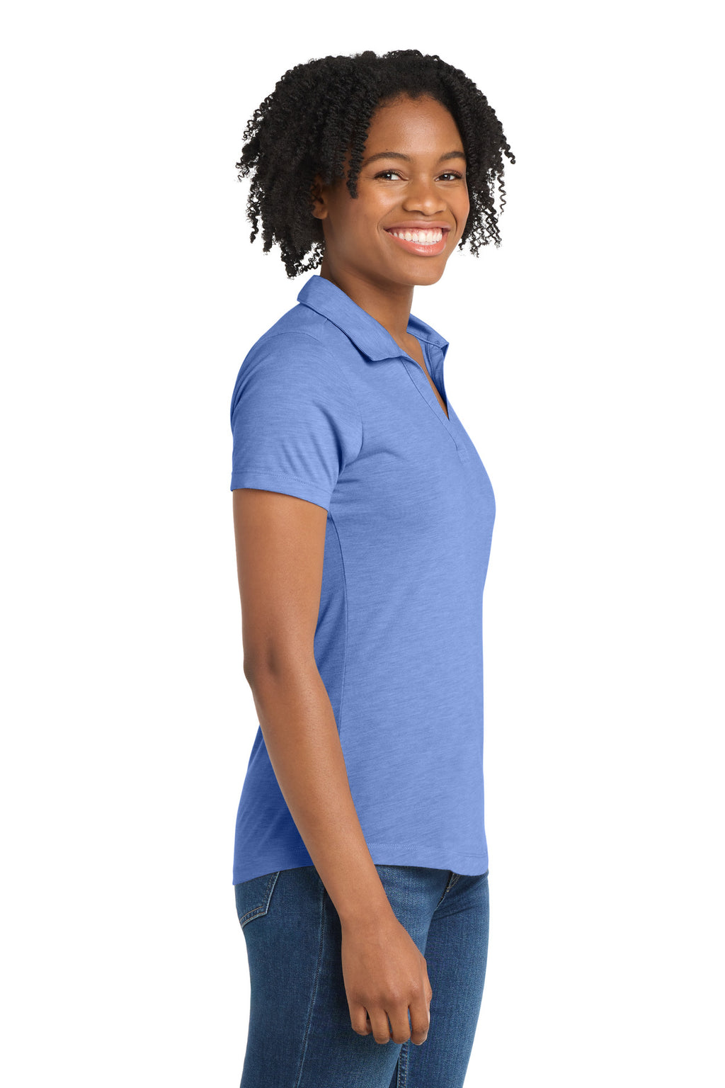 Sport-Tek Women's PosiCharge Tri-Blend Wicking Polo. LST405 - True Royal Heather - side
