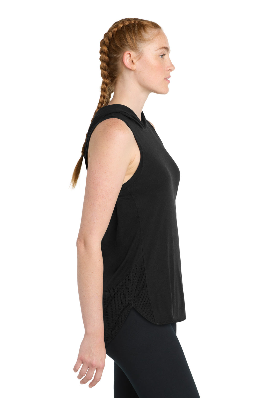 Sport-Tek Women's PosiCharge Tri-Blend Wicking Draft Hoodie Tank. LST410 - Black/ Black Triad Solid - side