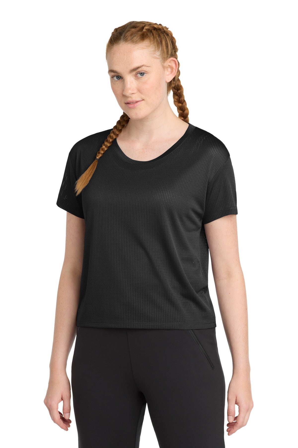 Sport-Tek Women's PosiCharge Draft Crop Tee. LST411 - Black - front
