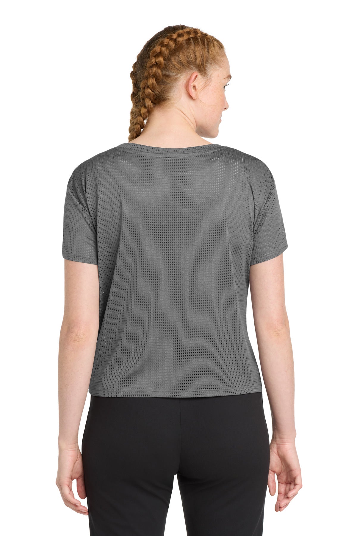 Sport-Tek Women's PosiCharge Draft Crop Tee. LST411 - Dark Grey - back