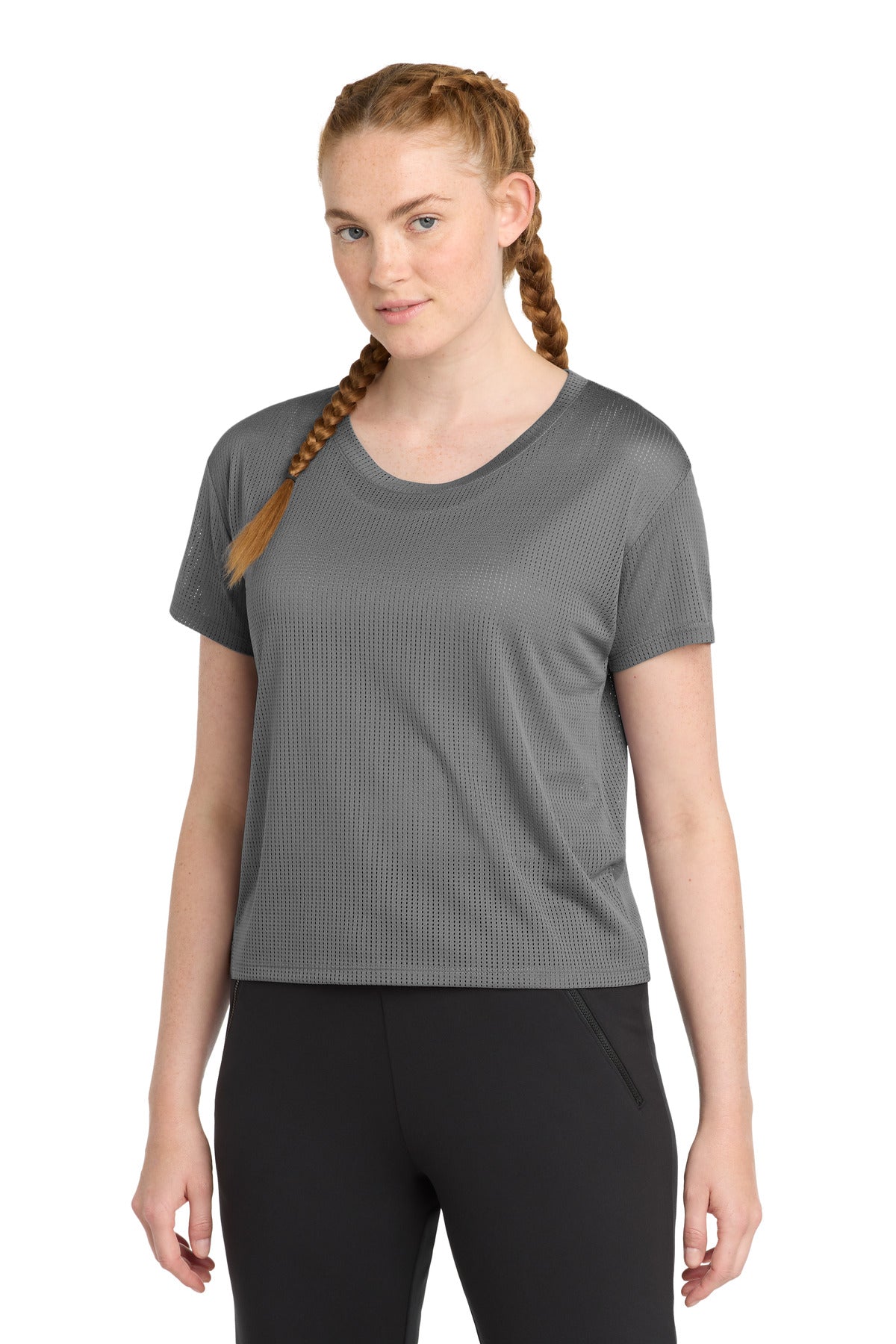 Sport-Tek Women's PosiCharge Draft Crop Tee. LST411 - Dark Grey - front