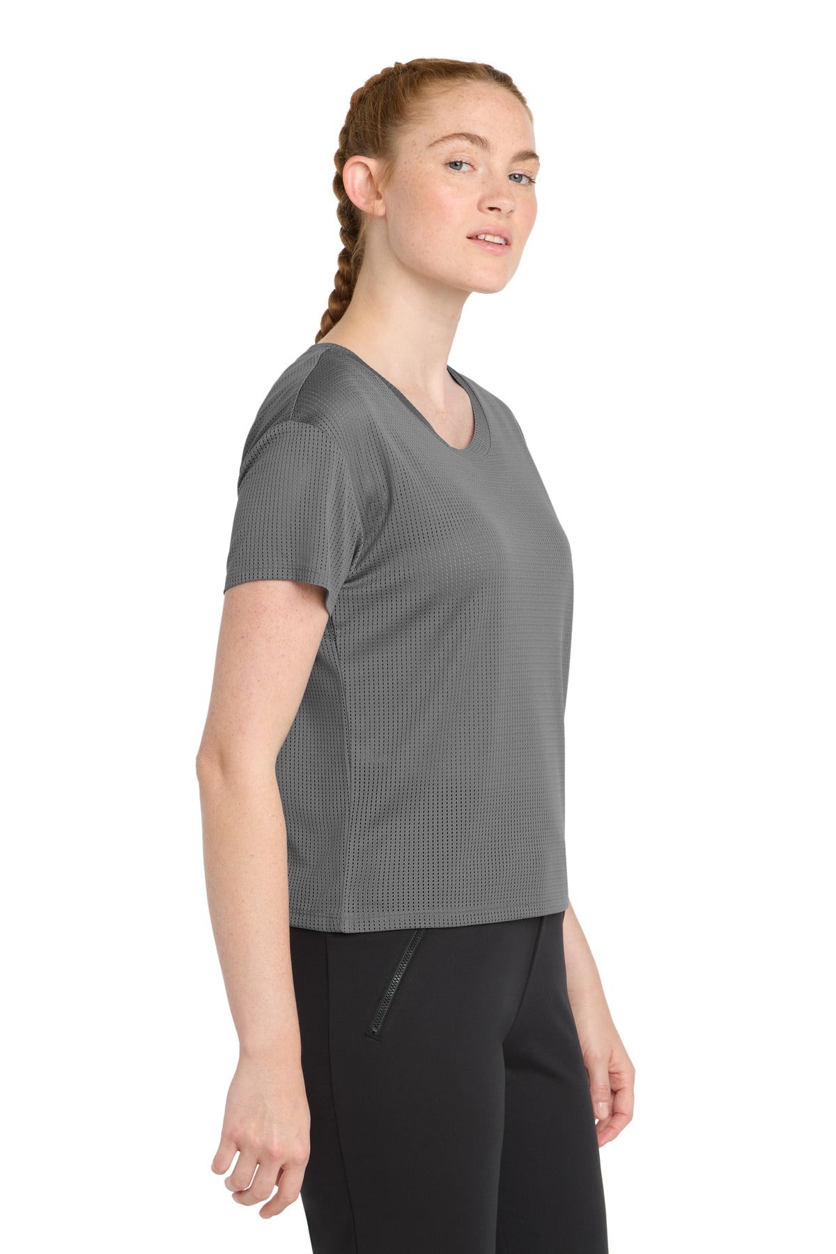 Sport-Tek Women's PosiCharge Draft Crop Tee. LST411 - Dark Grey - side