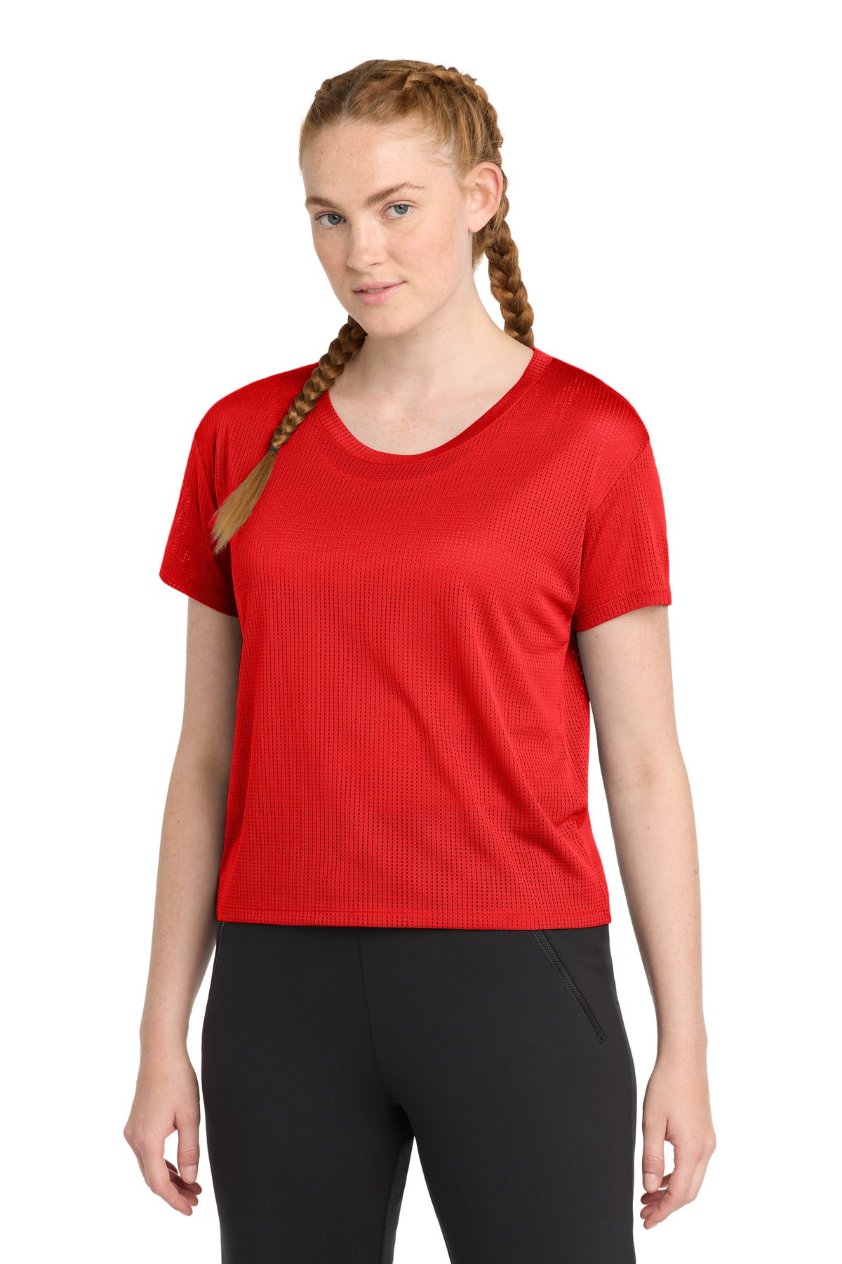 Sport-Tek Women's PosiCharge Draft Crop Tee. LST411 - True Red - front
