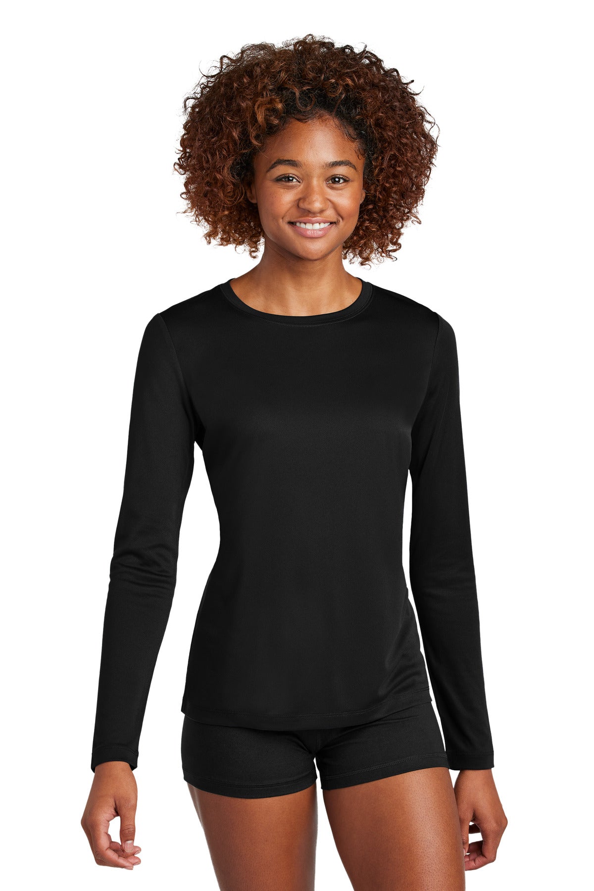 Sport-Tek Women's Posi-UV Pro Long Sleeve LST420LS - Black - front