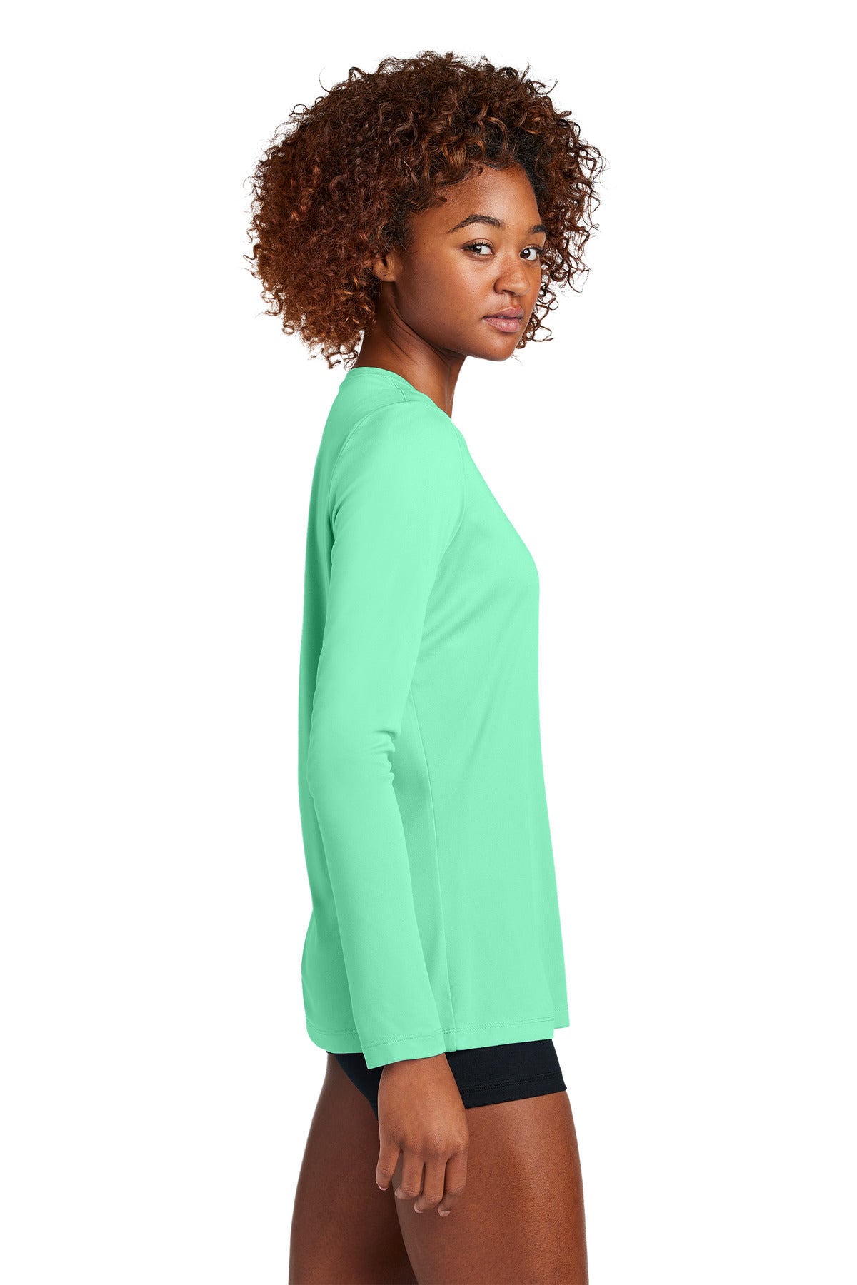 Sport-Tek Women's Posi-UV Pro Long Sleeve LST420LS - Bright Seafoam - side