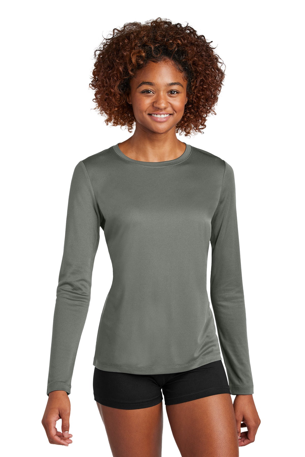 Sport-Tek Women's Posi-UV Pro Long Sleeve LST420LS - Dark Smoke Grey - front