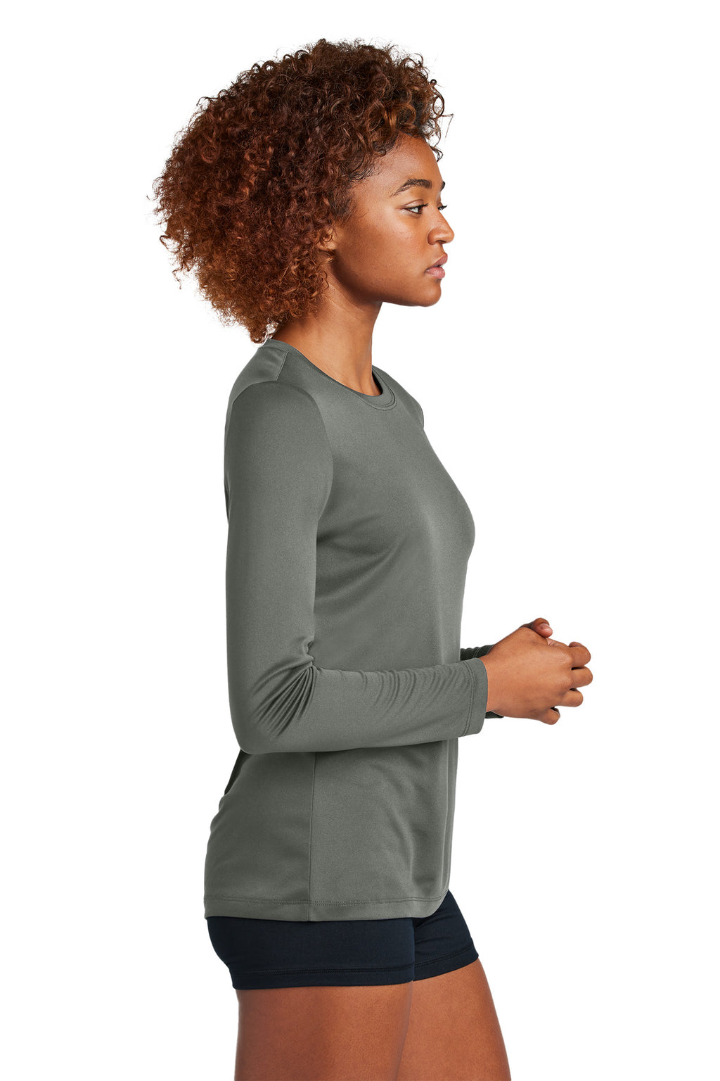 Sport-Tek Women's Posi-UV Pro Long Sleeve LST420LS - Dark Smoke Grey - side