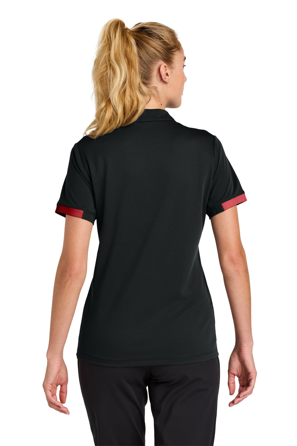 Sport-Tek Women's Club Colorblock Polo LST444 - Black/ Deep Red - back