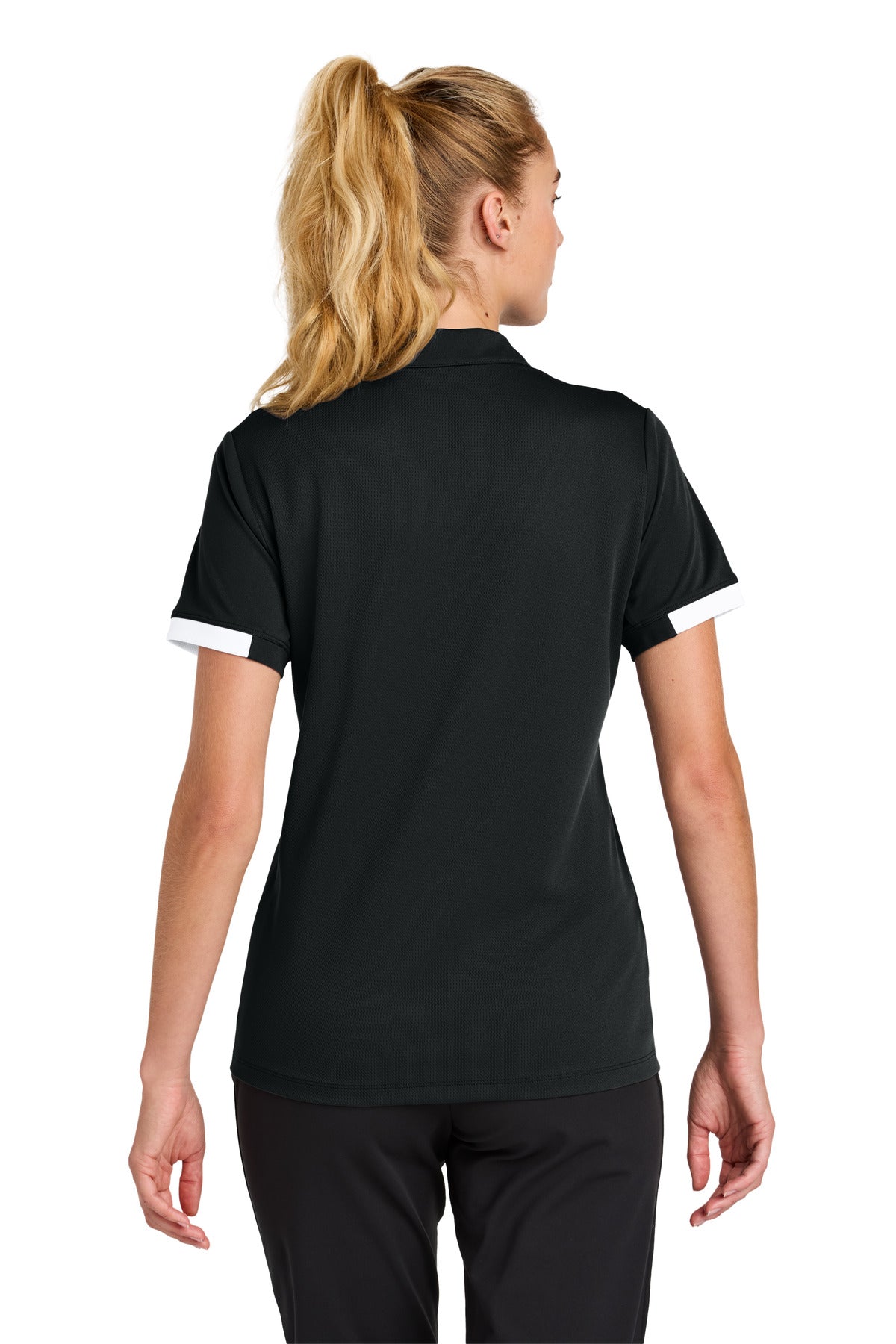 Sport-Tek Women's Club Colorblock Polo LST444 - Black/ White - back