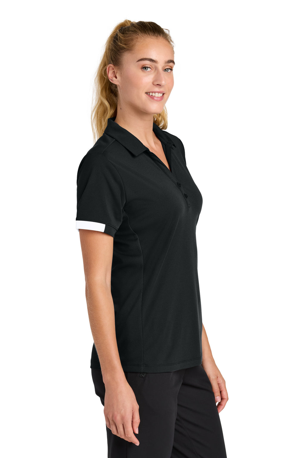 Sport-Tek Women's Club Colorblock Polo LST444 - Black/ White - side