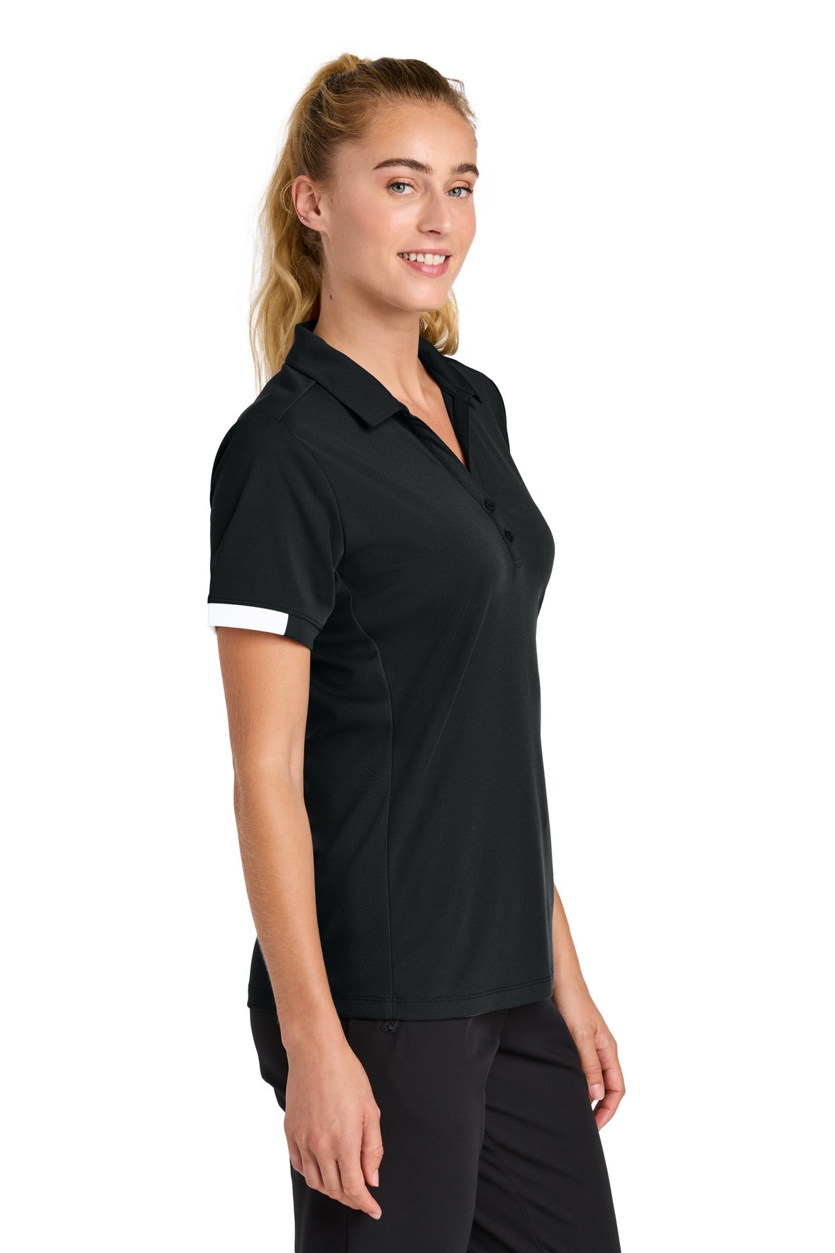 Sport-Tek Women's Club Colorblock Polo LST444 - Black/ White - side