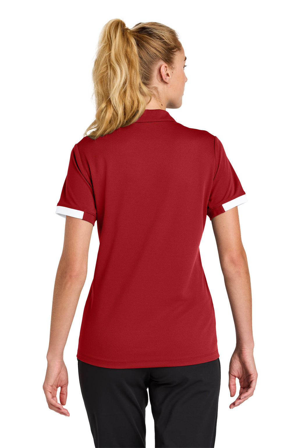 Sport-Tek Women's Club Colorblock Polo LST444 - Deep Red/ White - back