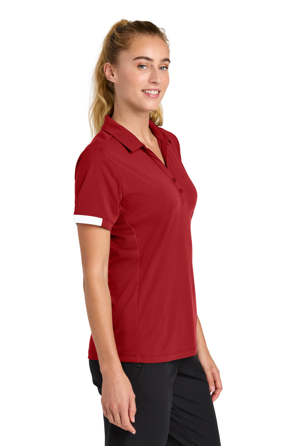 Sport-Tek Women's Club Colorblock Polo LST444 - Deep Red/ White - side