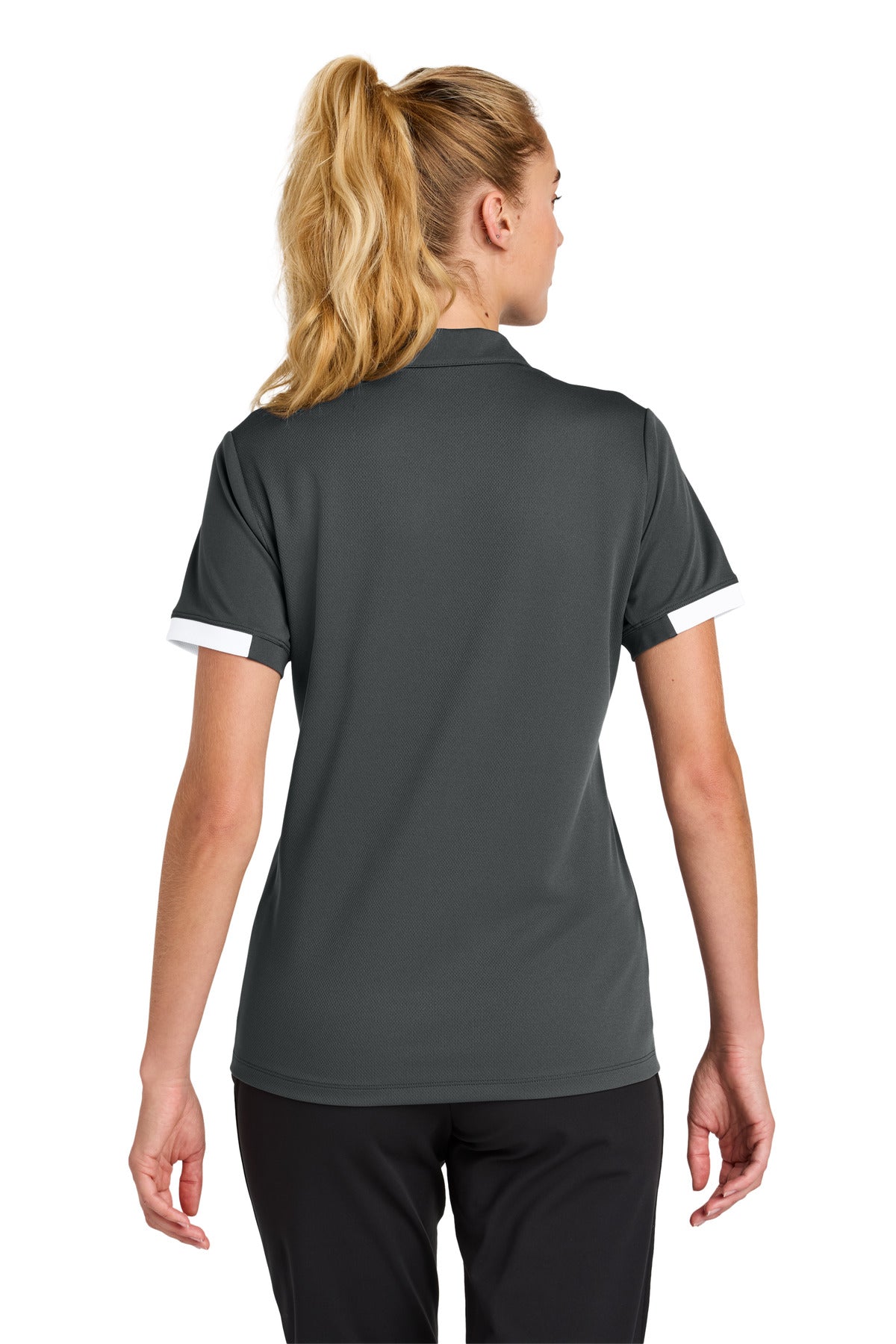 Sport-Tek Women's Club Colorblock Polo LST444 - Iron Grey/ White - back