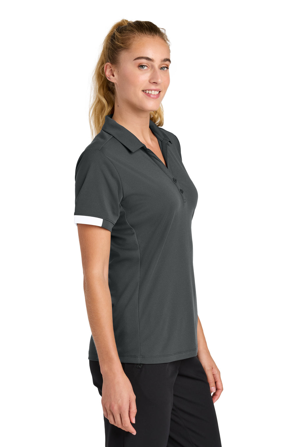 Sport-Tek Women's Club Colorblock Polo LST444 - Iron Grey/ White - side