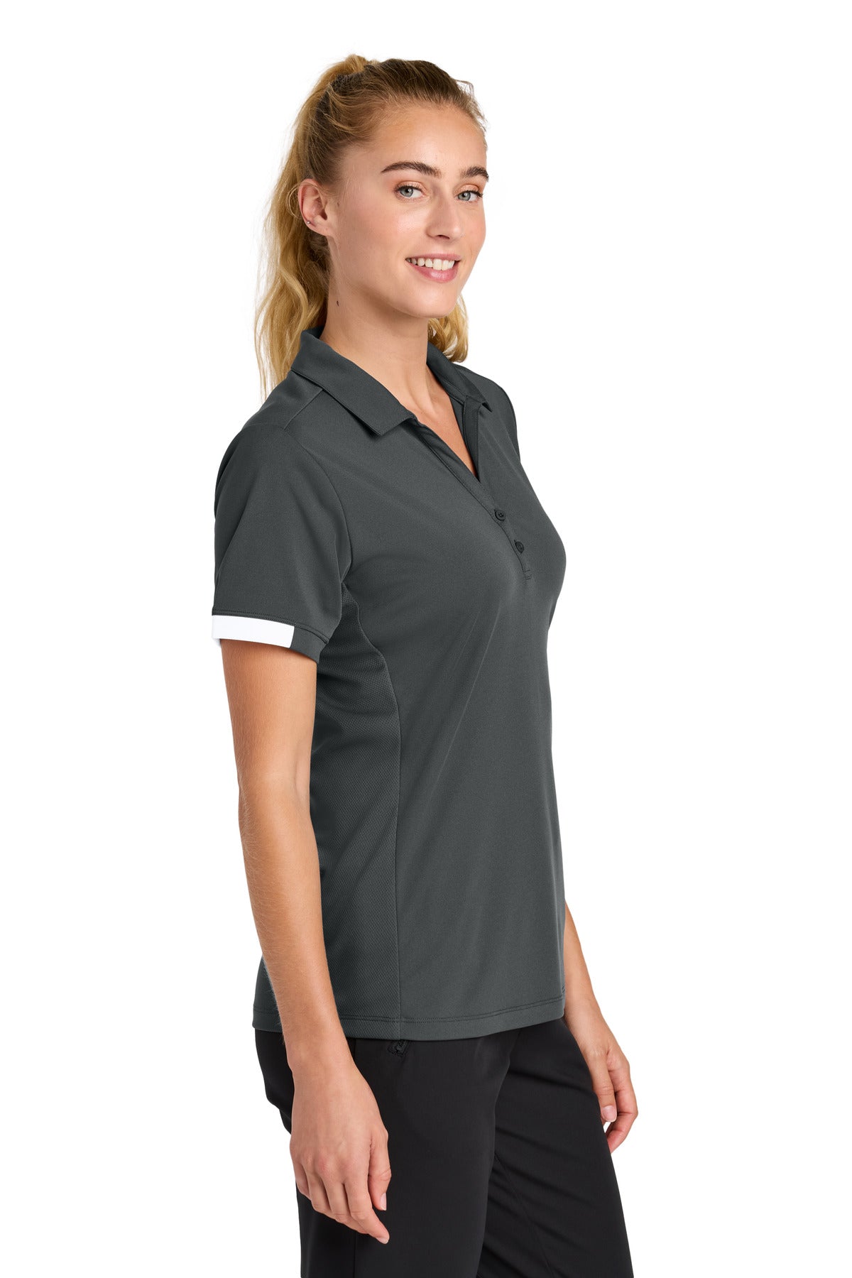 Sport-Tek Women's Club Colorblock Polo LST444 - Iron Grey/ White - side