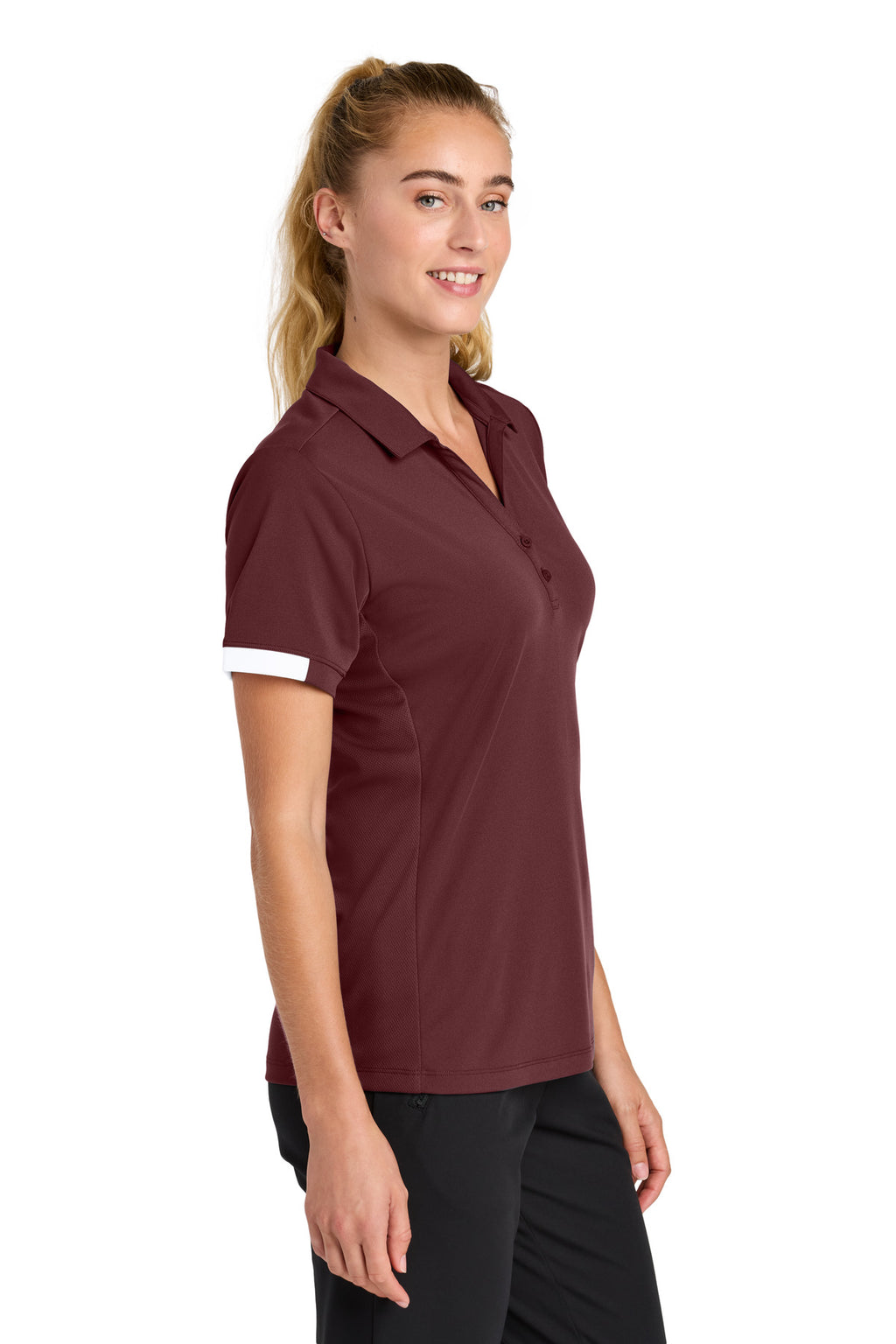 Sport-Tek Women's Club Colorblock Polo LST444 - Maroon/ White - side