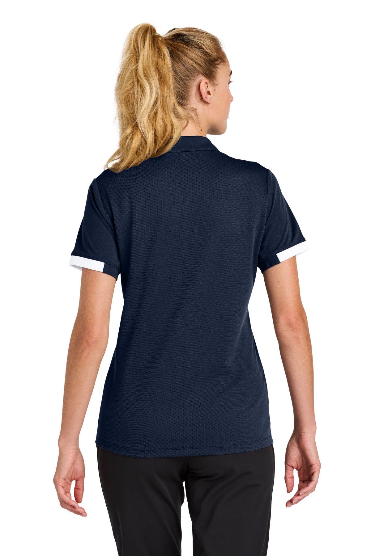 Sport-Tek Women's Club Colorblock Polo LST444 - True Navy/ White - back
