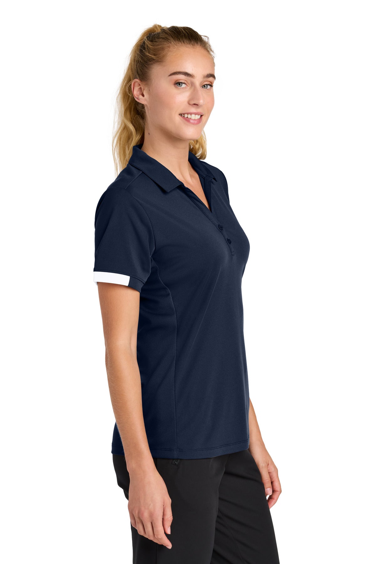 Sport-Tek Women's Club Colorblock Polo LST444 - True Navy/ White - side
