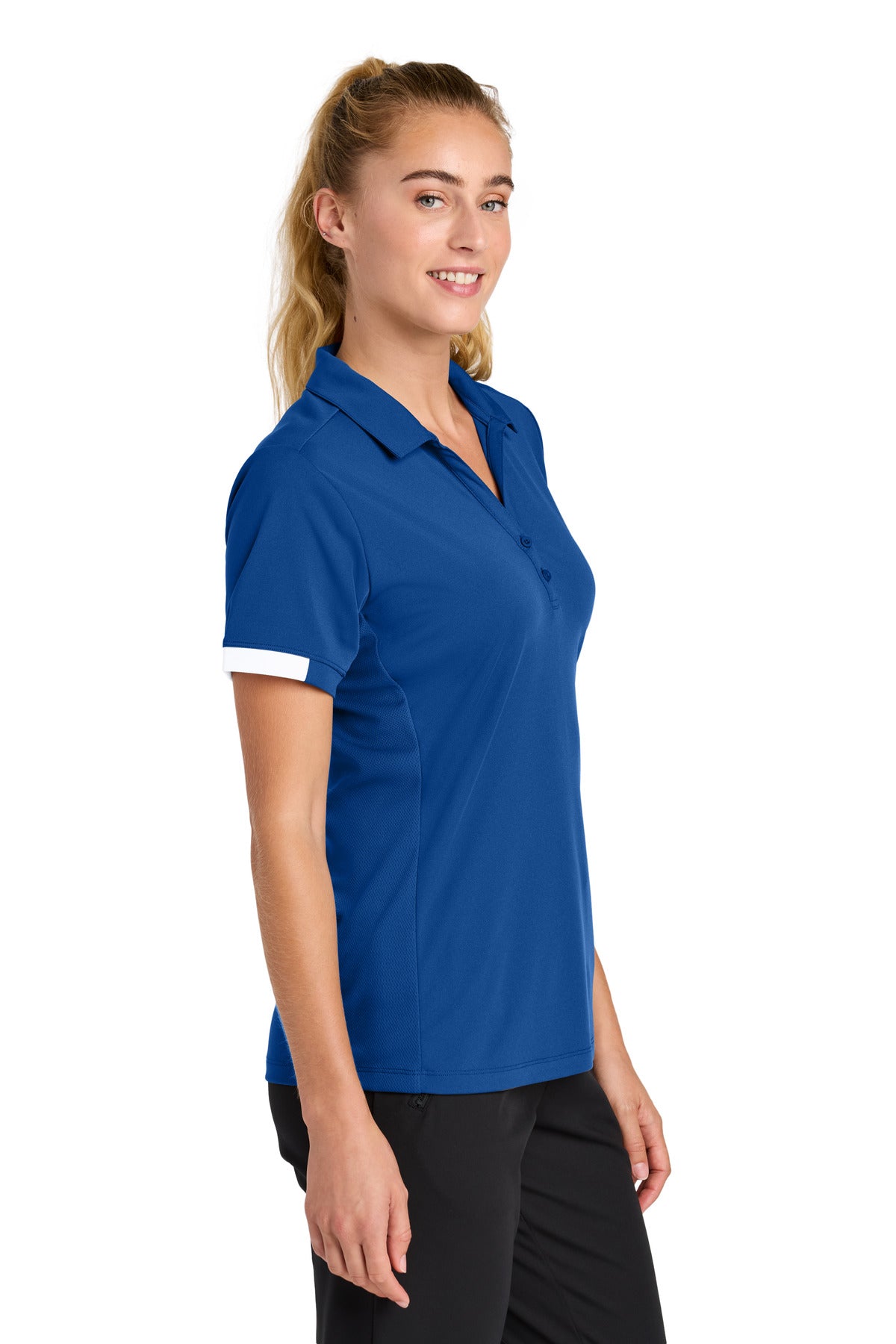 Sport-Tek Women's Club Colorblock Polo LST444 - True Royal/ White - side