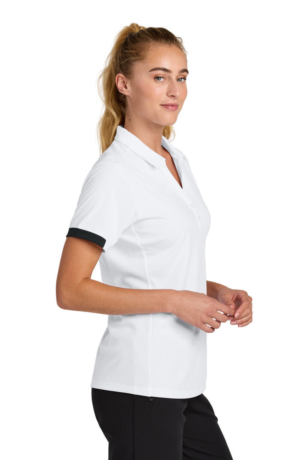Sport-Tek Women's Club Colorblock Polo LST444 - White/ Black - side
