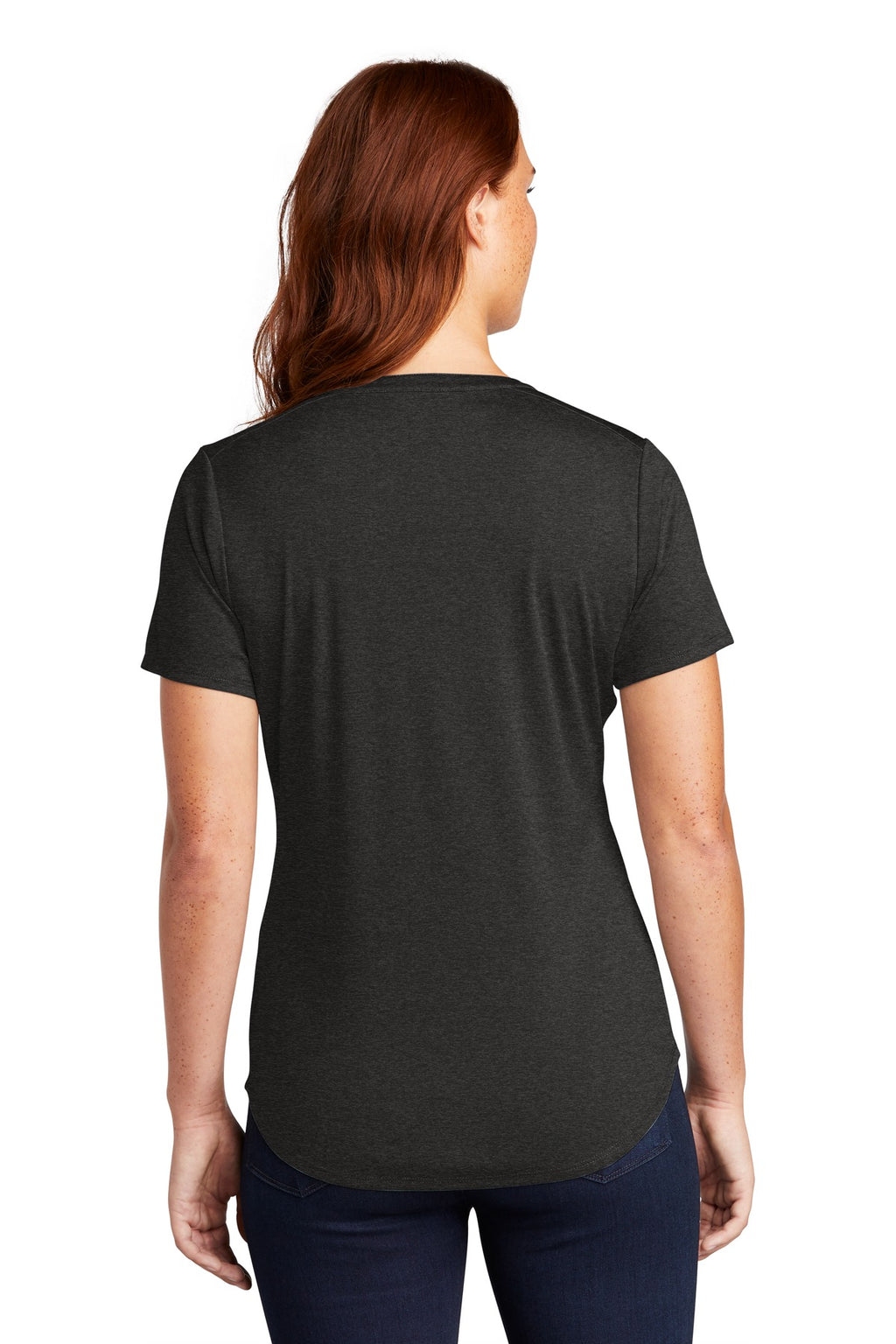 DISCONTINUED Sport-Tek Women's Endeavor Henley. LST468 - Black Heather - back