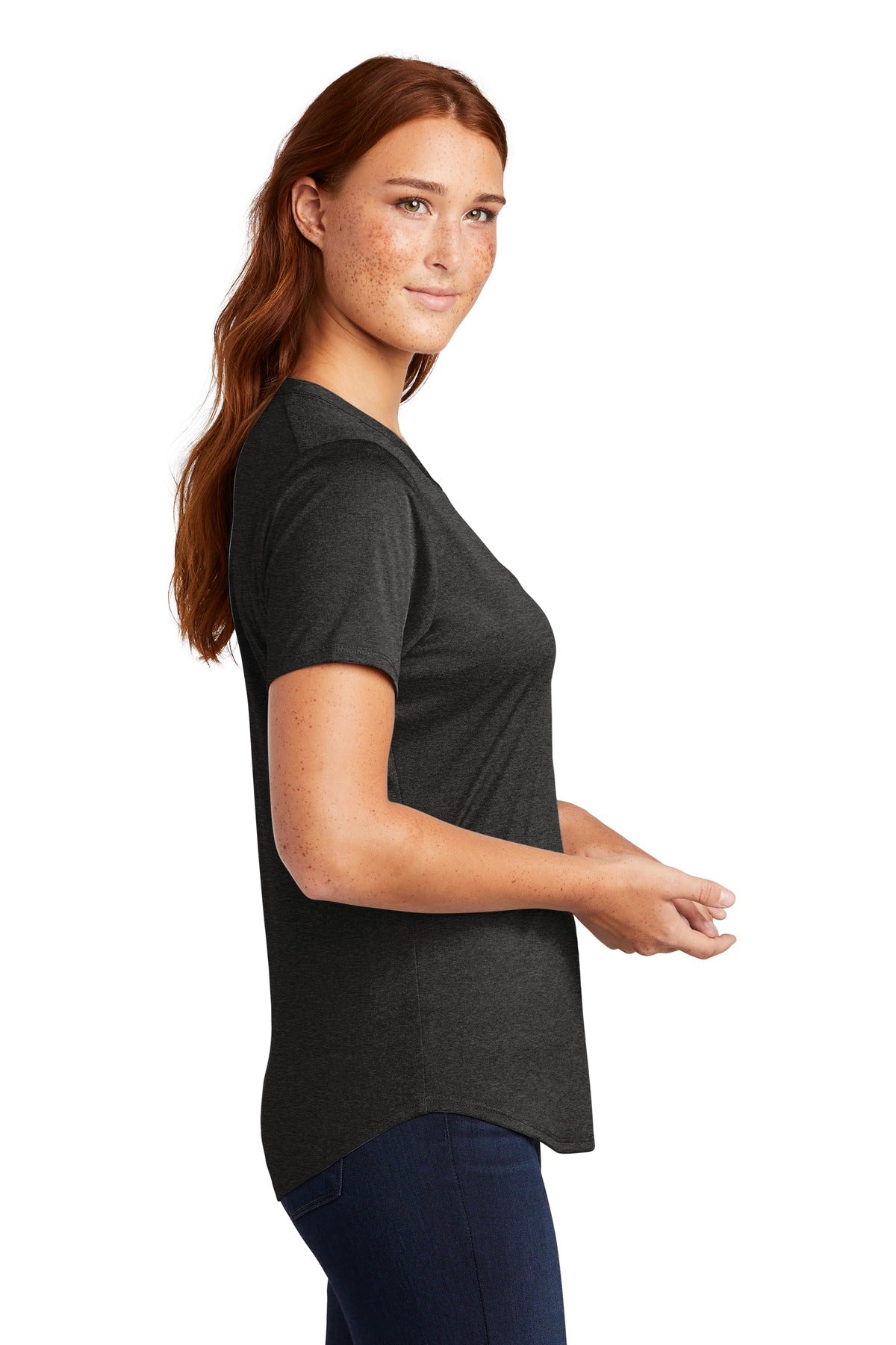 DISCONTINUED Sport-Tek Women's Endeavor Henley. LST468 - Black Heather - side