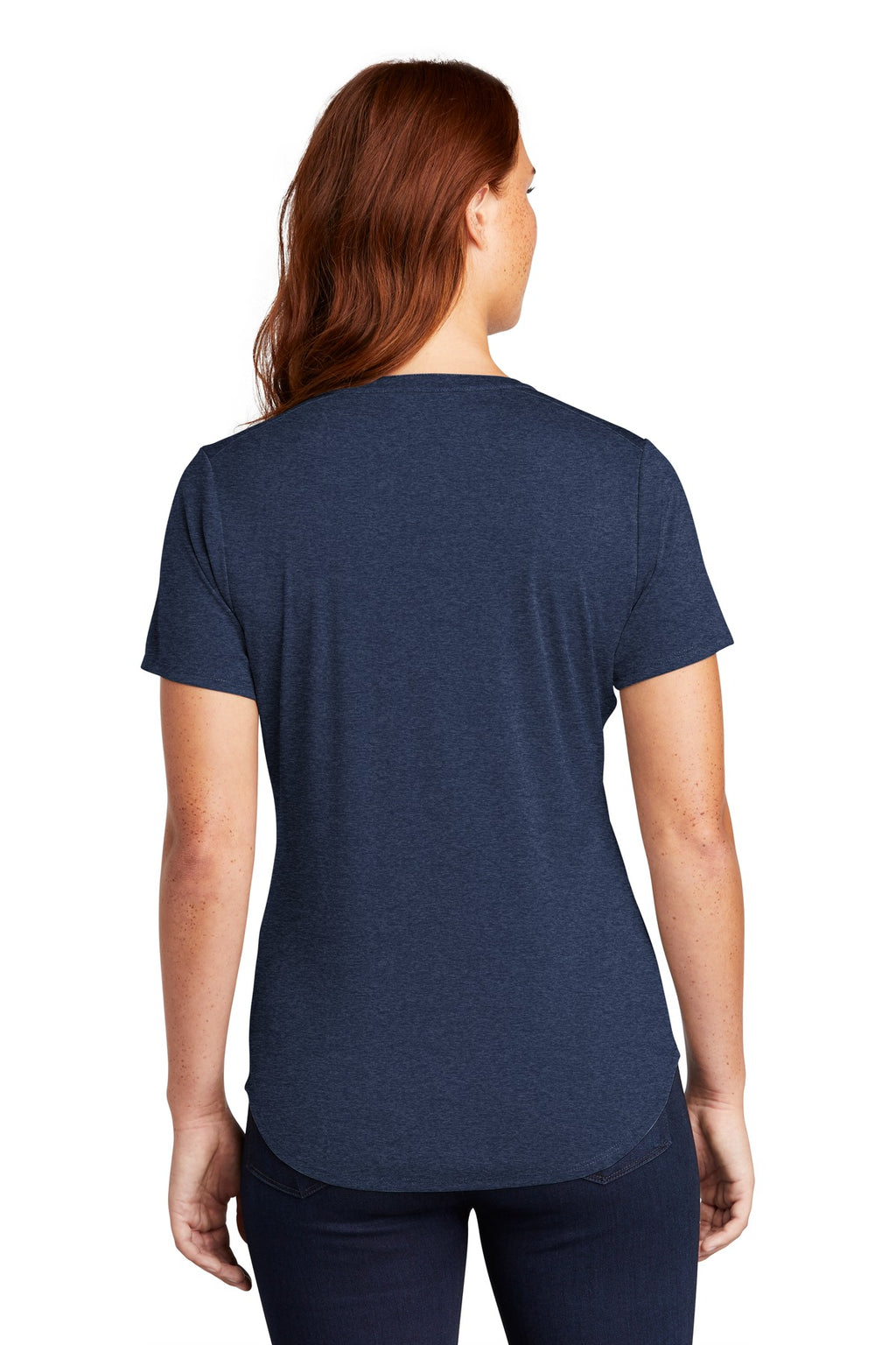 DISCONTINUED Sport-Tek Women's Endeavor Henley. LST468 - Dark Royal Heather - back