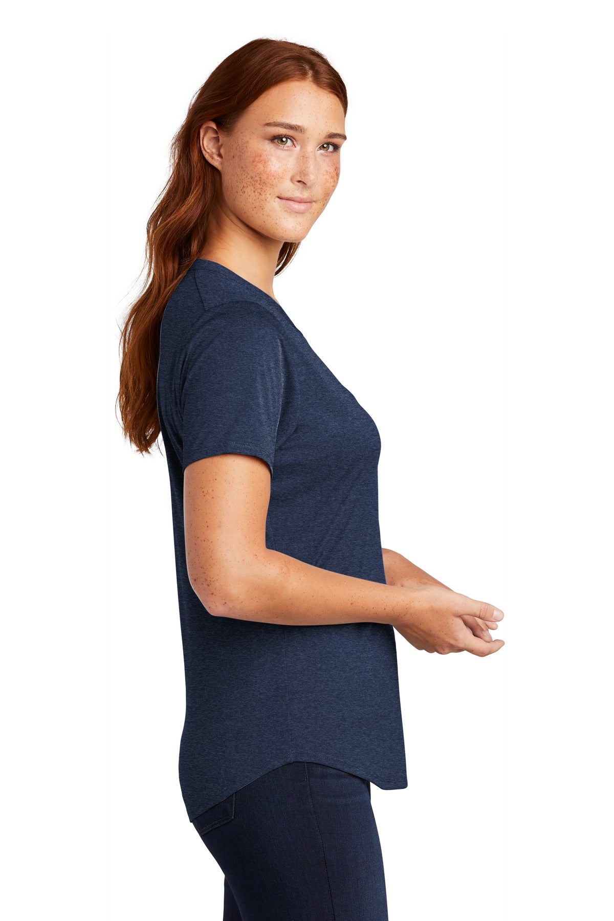 DISCONTINUED Sport-Tek Women's Endeavor Henley. LST468 - Dark Royal Heather - side
