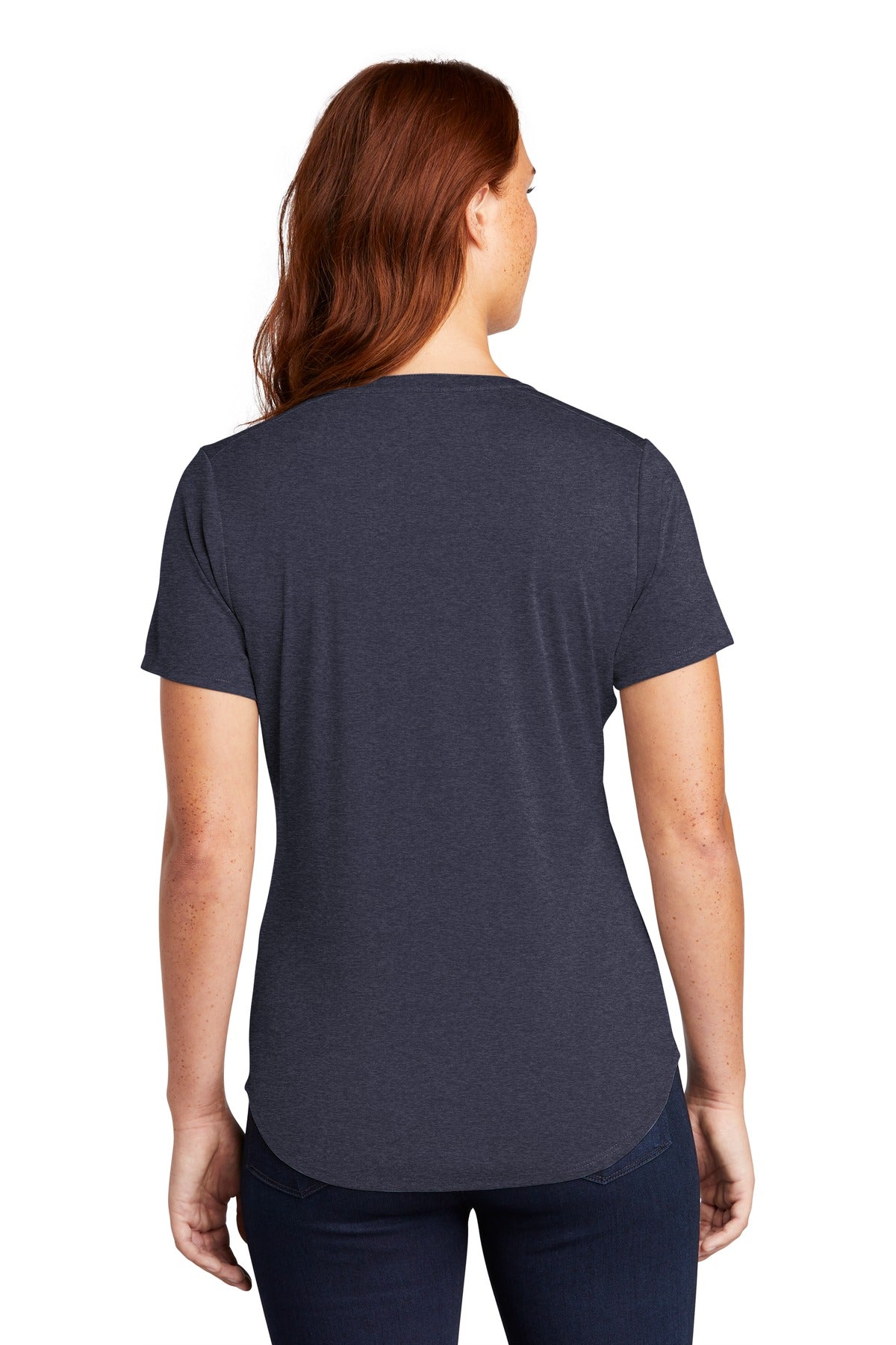 DISCONTINUED Sport-Tek Women's Endeavor Henley. LST468 - Deep Navy Heather - back