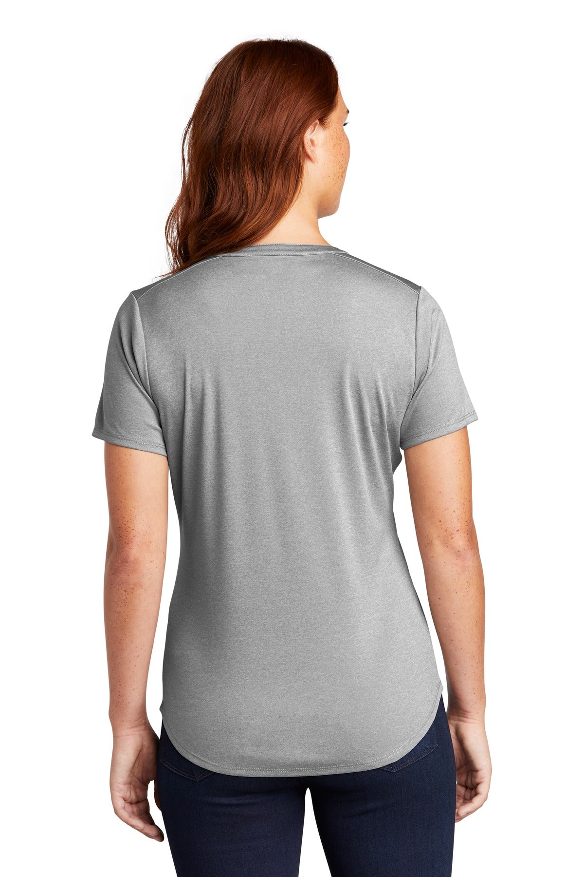 DISCONTINUED Sport-Tek Women's Endeavor Henley. LST468 - Light Grey Heather - back