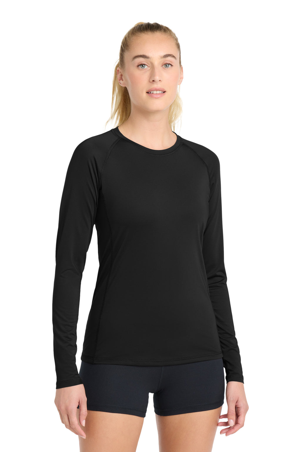 Sport-Tek Women's Long Sleeve Rashguard Tee. LST470LS - Black - front