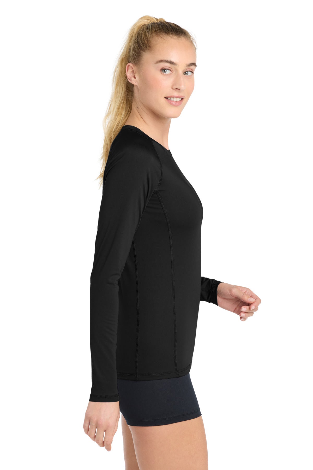 Sport-Tek Women's Long Sleeve Rashguard Tee. LST470LS - Black - side