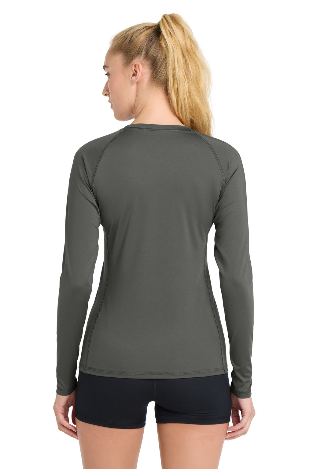 Sport-Tek Women's Long Sleeve Rashguard Tee. LST470LS - Dark Smoke Grey - back