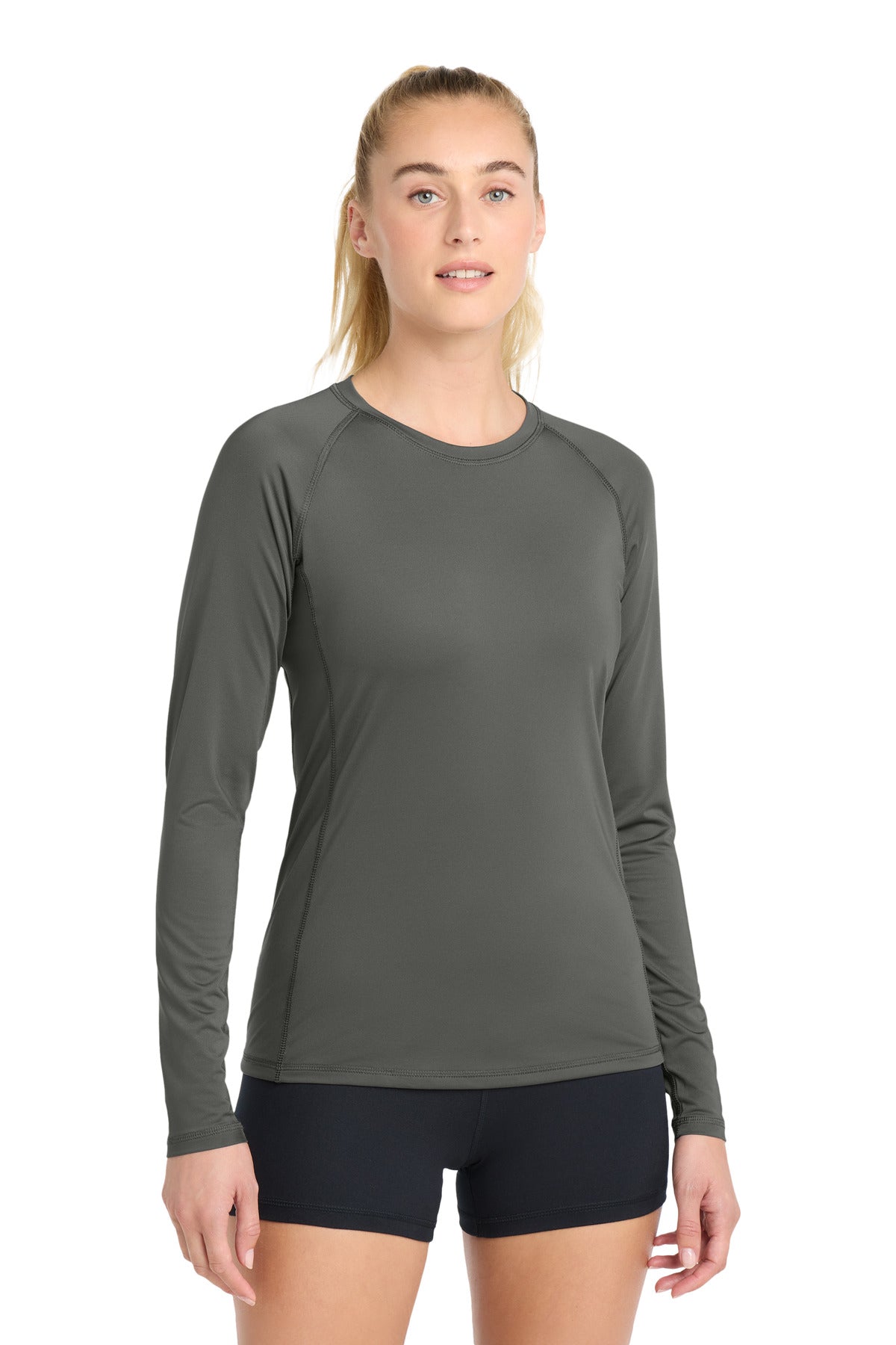 Sport-Tek Women's Long Sleeve Rashguard Tee. LST470LS - Dark Smoke Grey - front