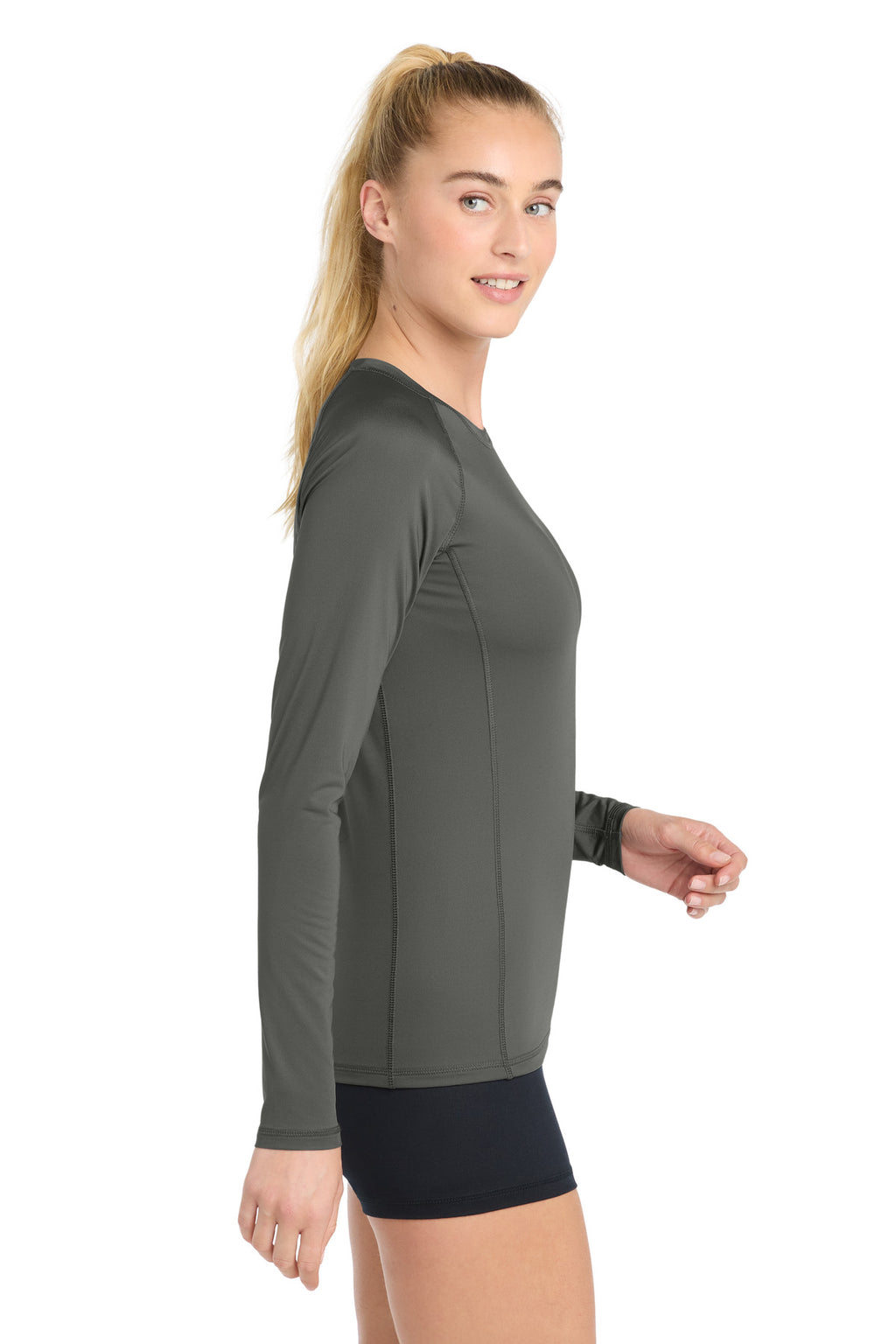 Sport-Tek Women's Long Sleeve Rashguard Tee. LST470LS - Dark Smoke Grey - side