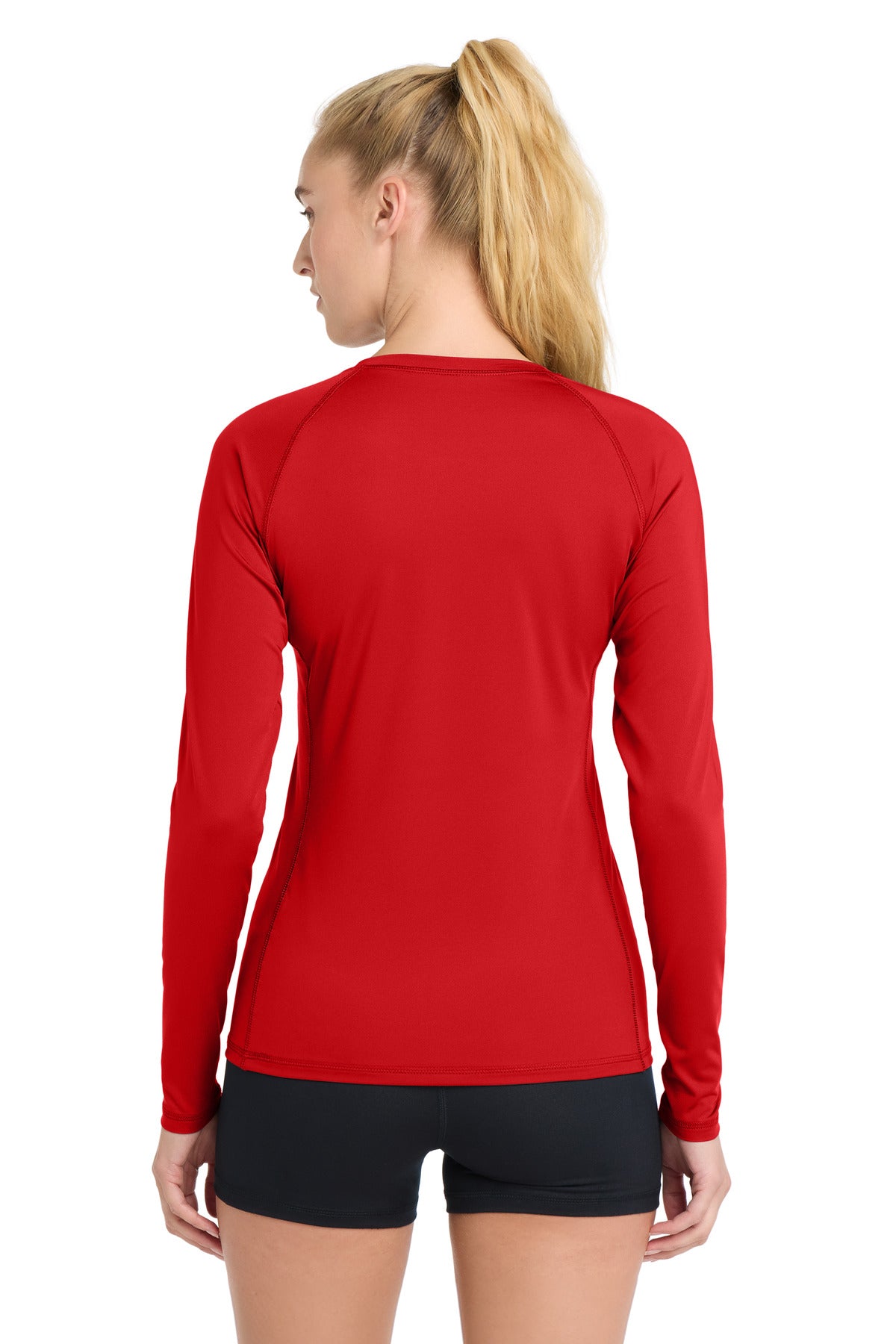 Sport-Tek Women's Long Sleeve Rashguard Tee. LST470LS - True Red - back