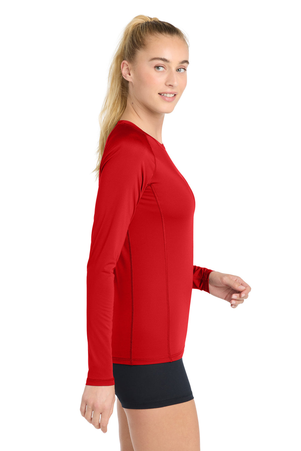 Sport-Tek Women's Long Sleeve Rashguard Tee. LST470LS - True Red - side