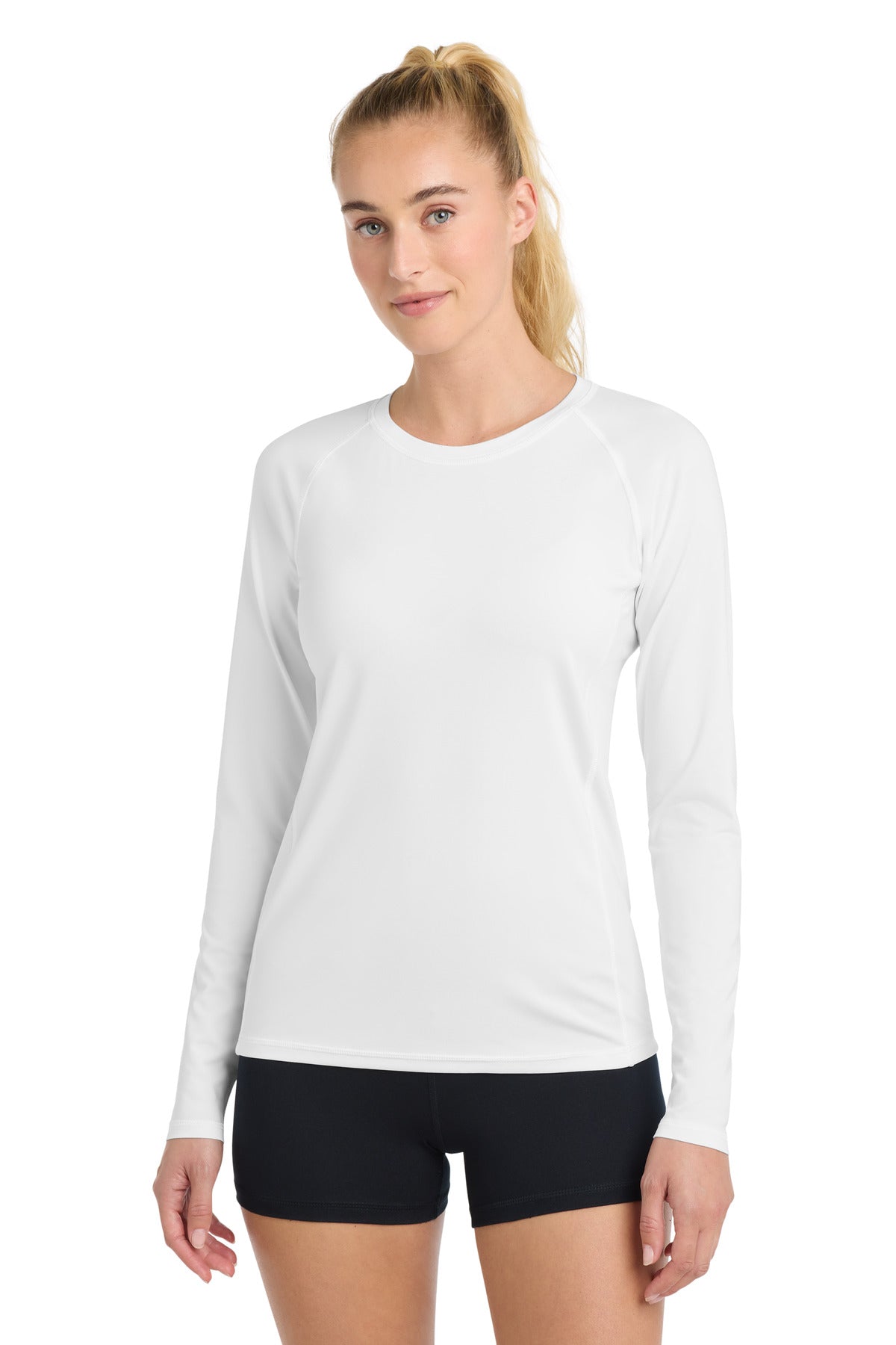 Sport-Tek Women's Long Sleeve Rashguard Tee. LST470LS - White - front