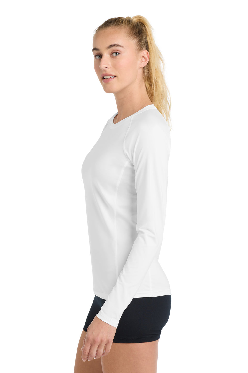 Sport-Tek Women's Long Sleeve Rashguard Tee. LST470LS - White - side